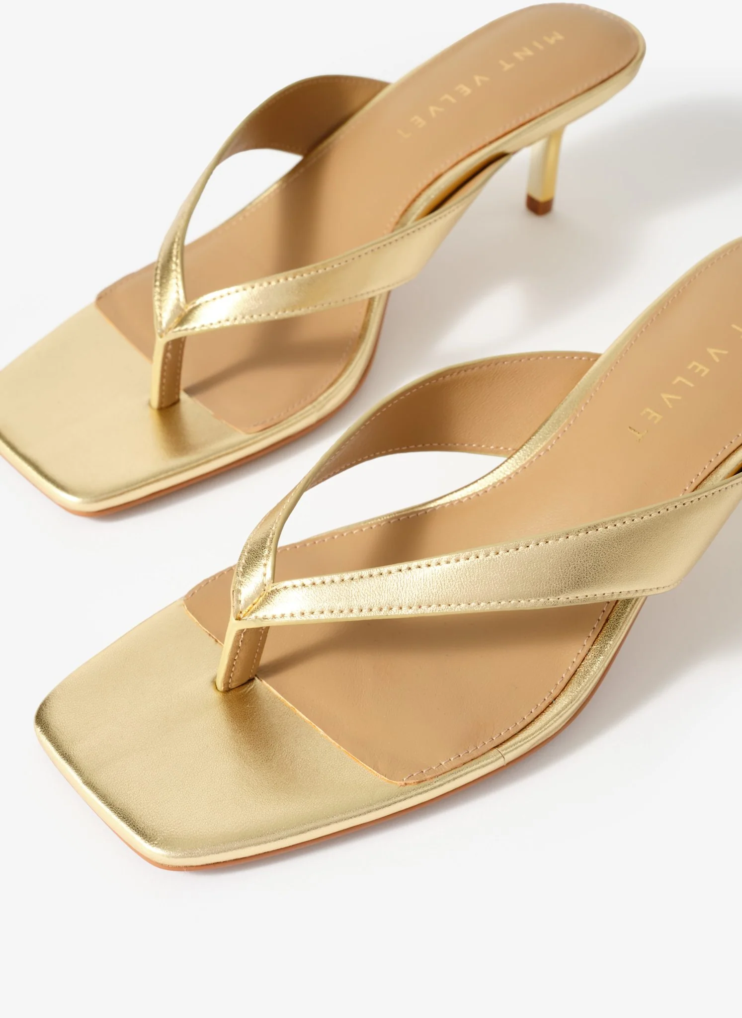 Betty Gold Leather Flip Flop Heels