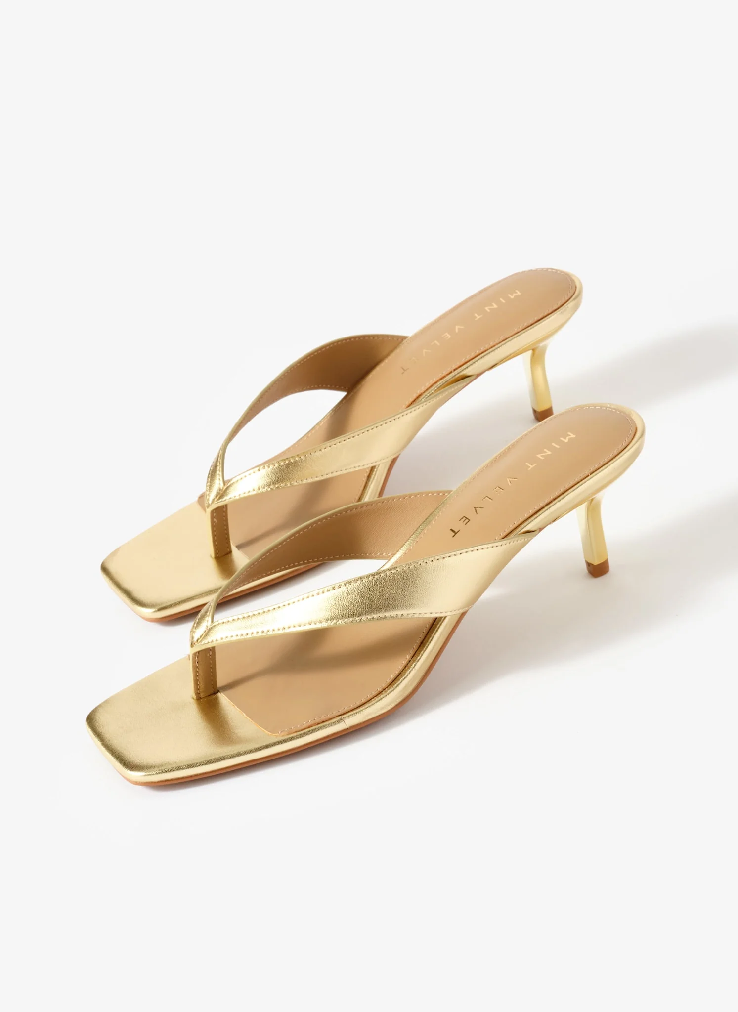 Betty Gold Leather Flip Flop Heels