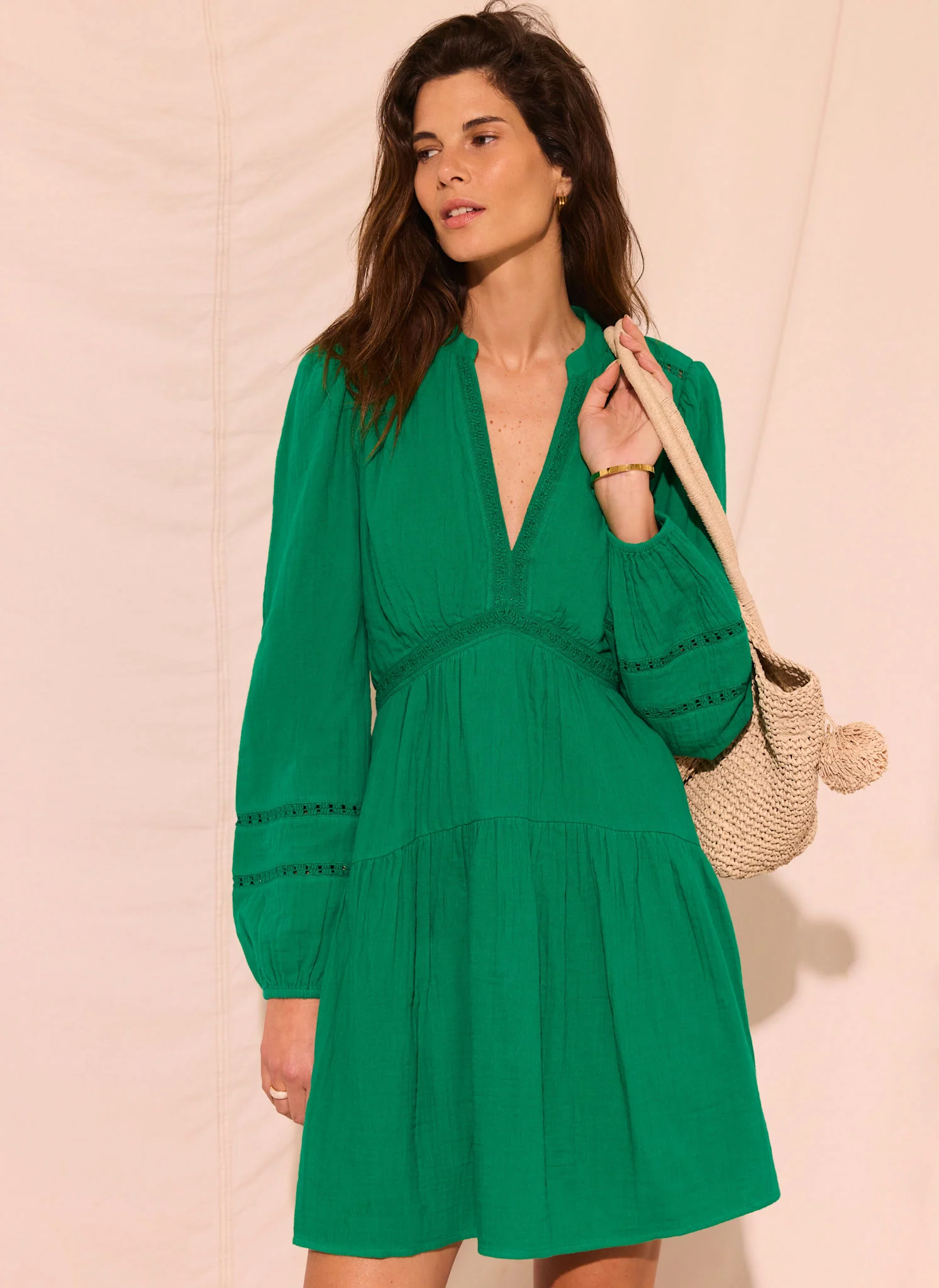 1206-green-cotton-cheesecloth-mini-dress-1.webp Green Cotton Cheesecloth Mini Dress