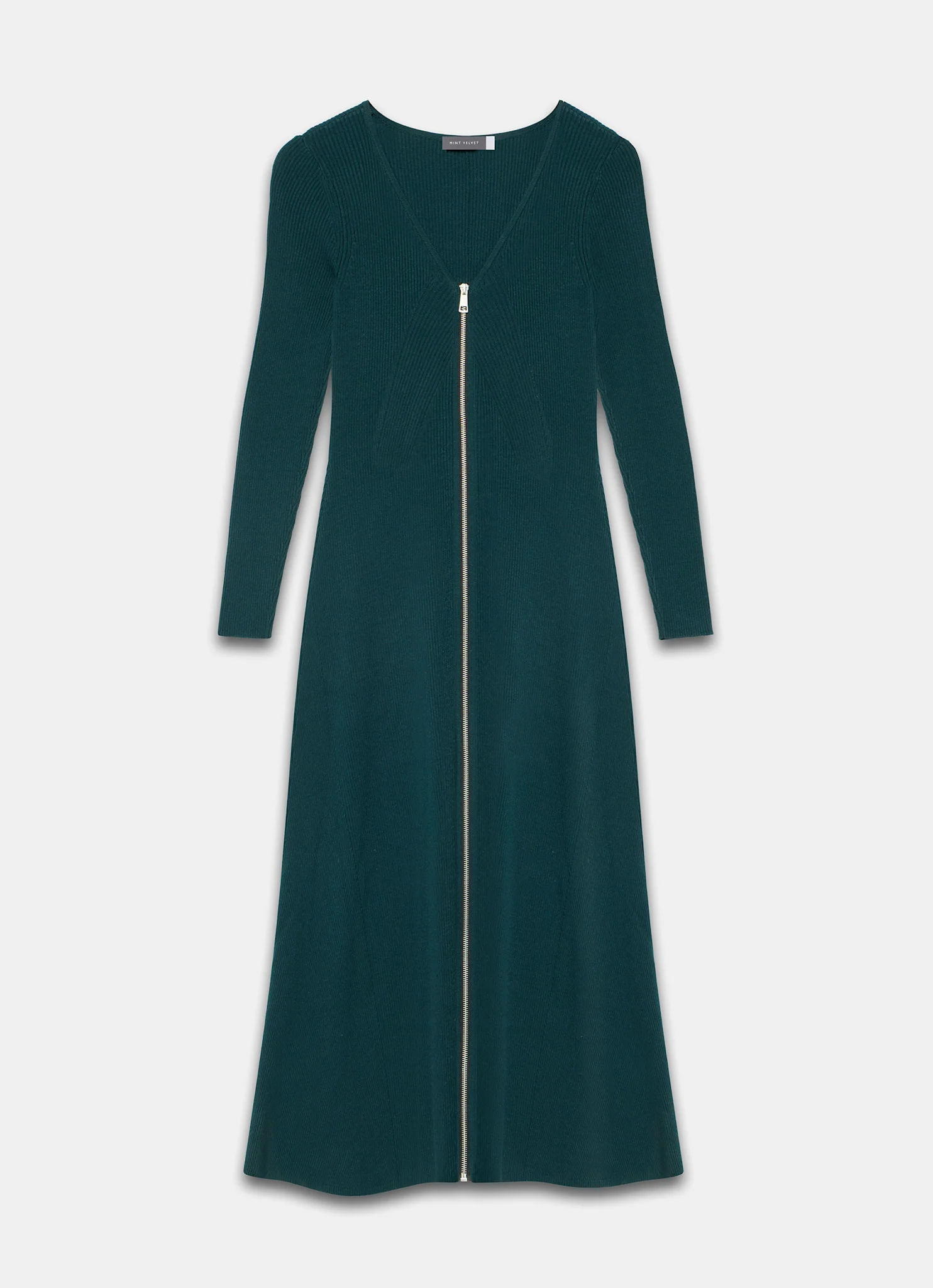 Teal Knit Zip Detail Maxi Dress