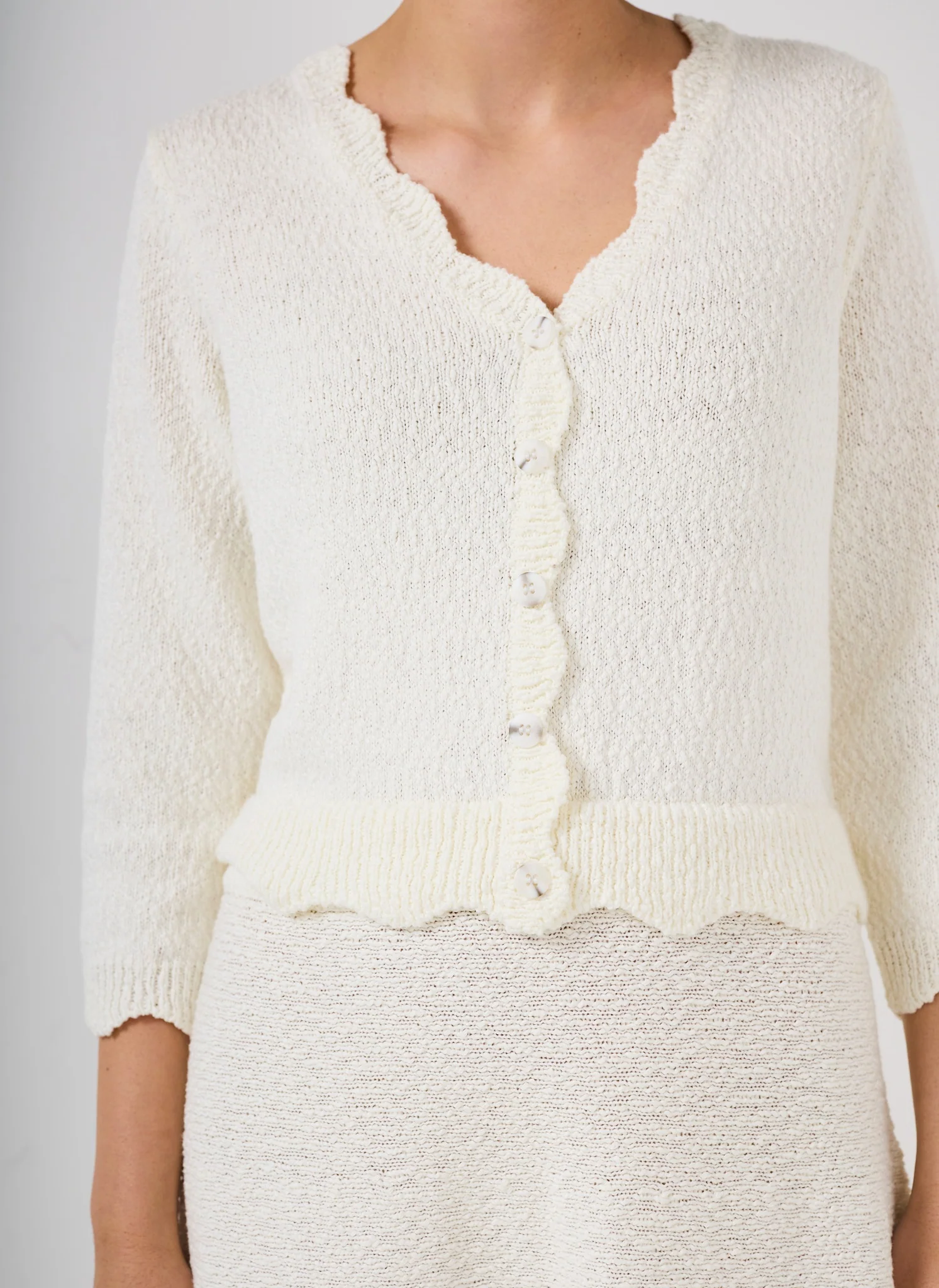 Cream Boucle Knit Midi Dress