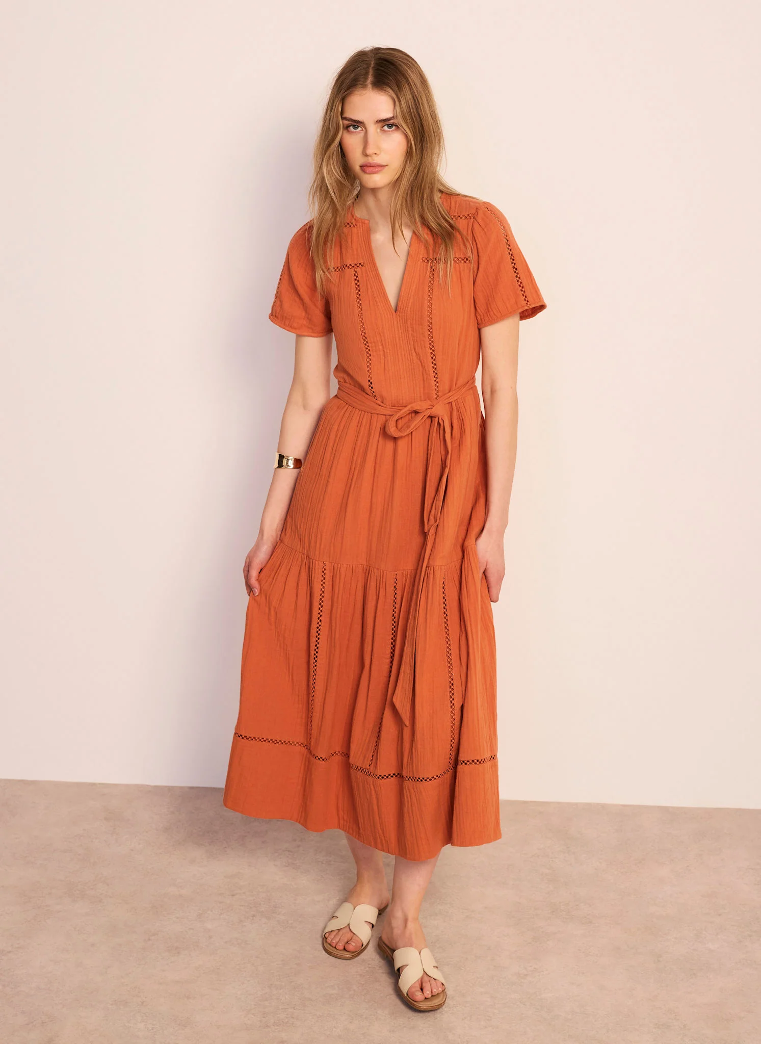 Orange Cotton Cheesecloth Maxi Dress