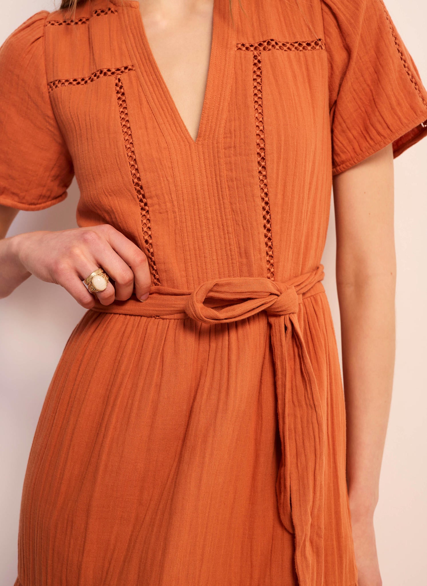 Orange Cotton Cheesecloth Maxi Dress