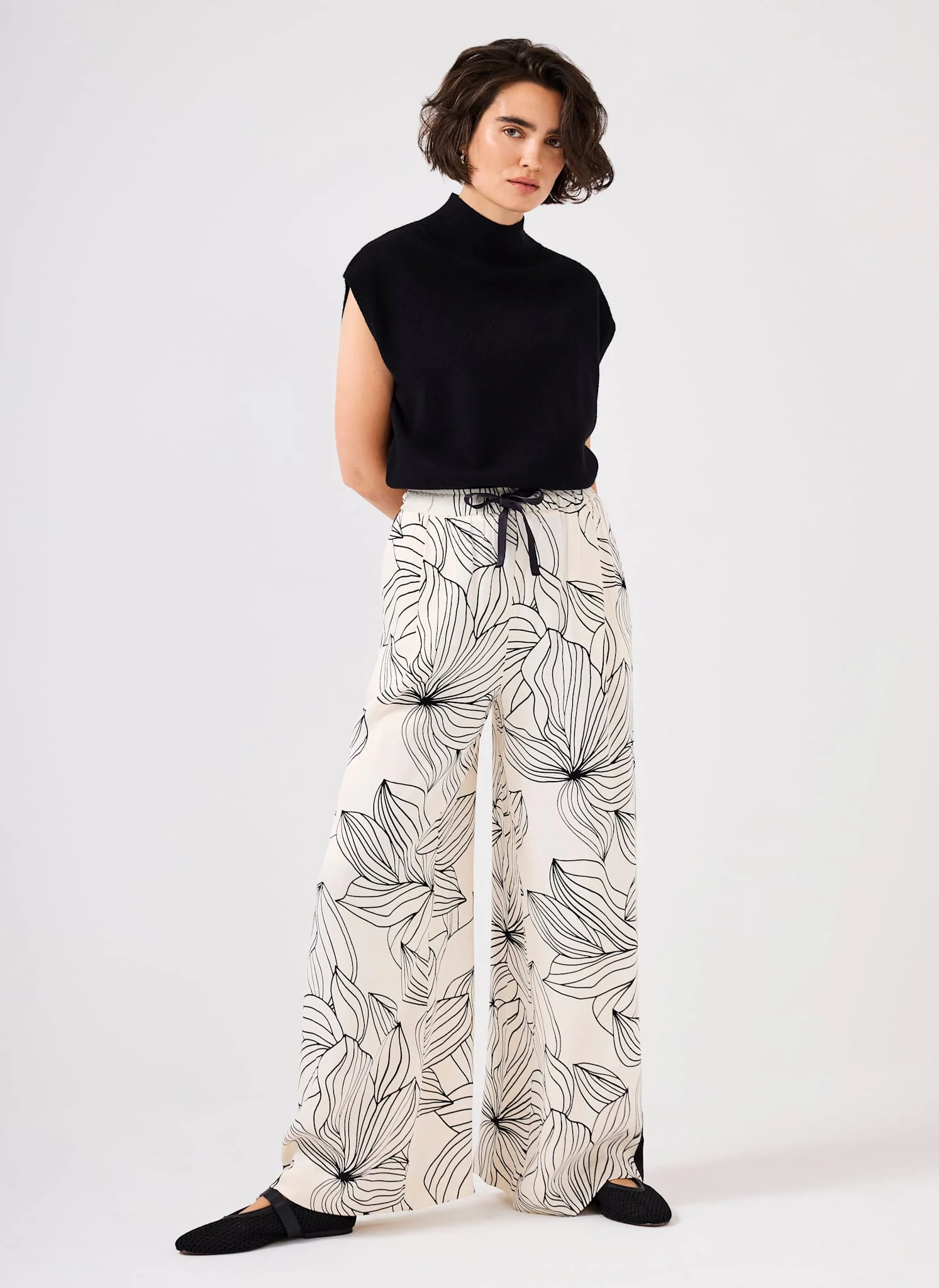 12146-cream-floral-print-wide-satin-trousers-3.webp Cream Floral Print Wide Satin Trousers