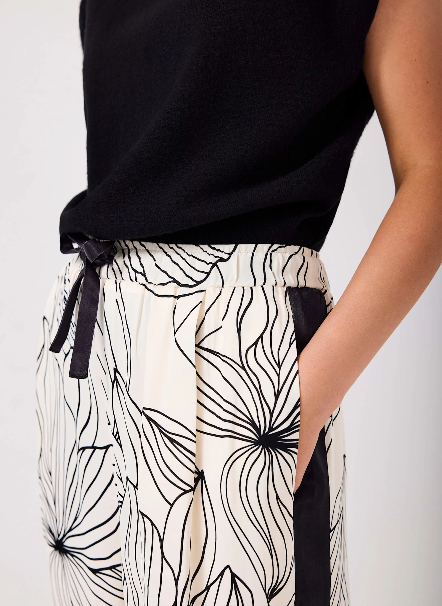 12146-cream-floral-print-wide-satin-trousers-4.webp Cream Floral Print Wide Satin Trousers
