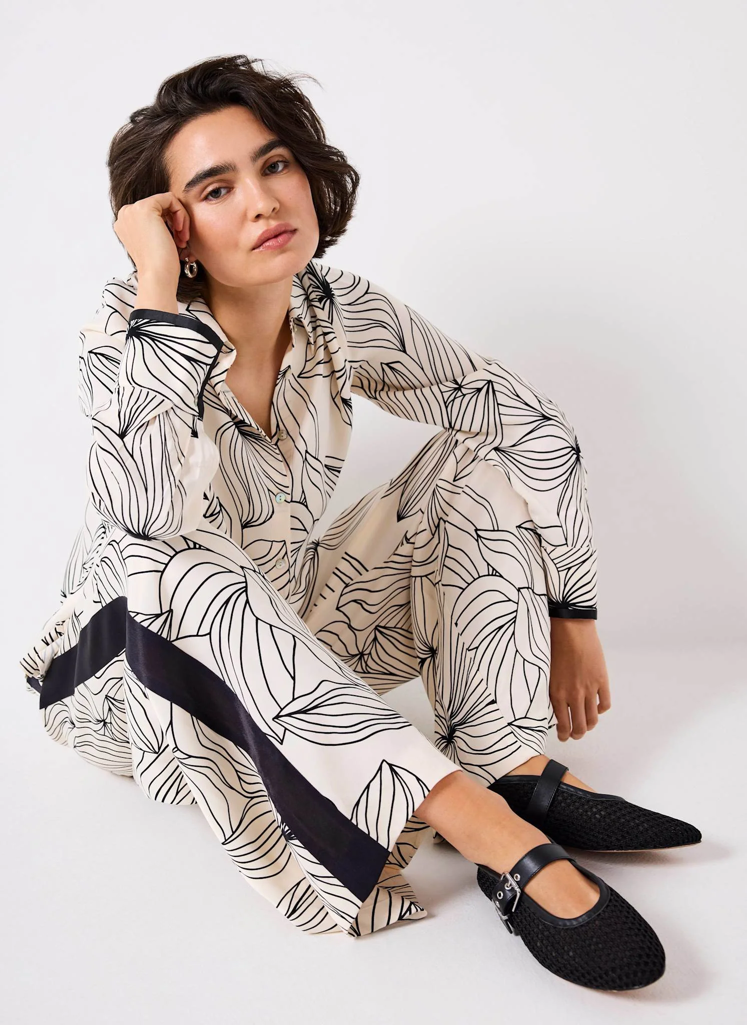 12162-cream-floral-print-satin-shirt-2.webp Cream Floral Print Satin Shirt