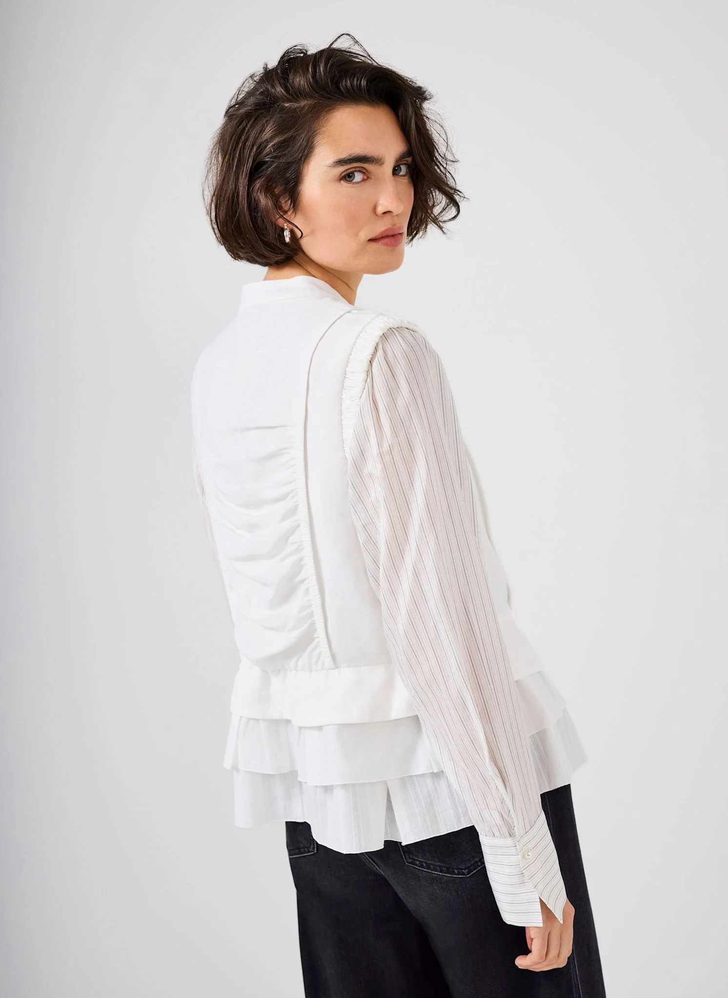 Cream Layered Ruched Detail Shirt