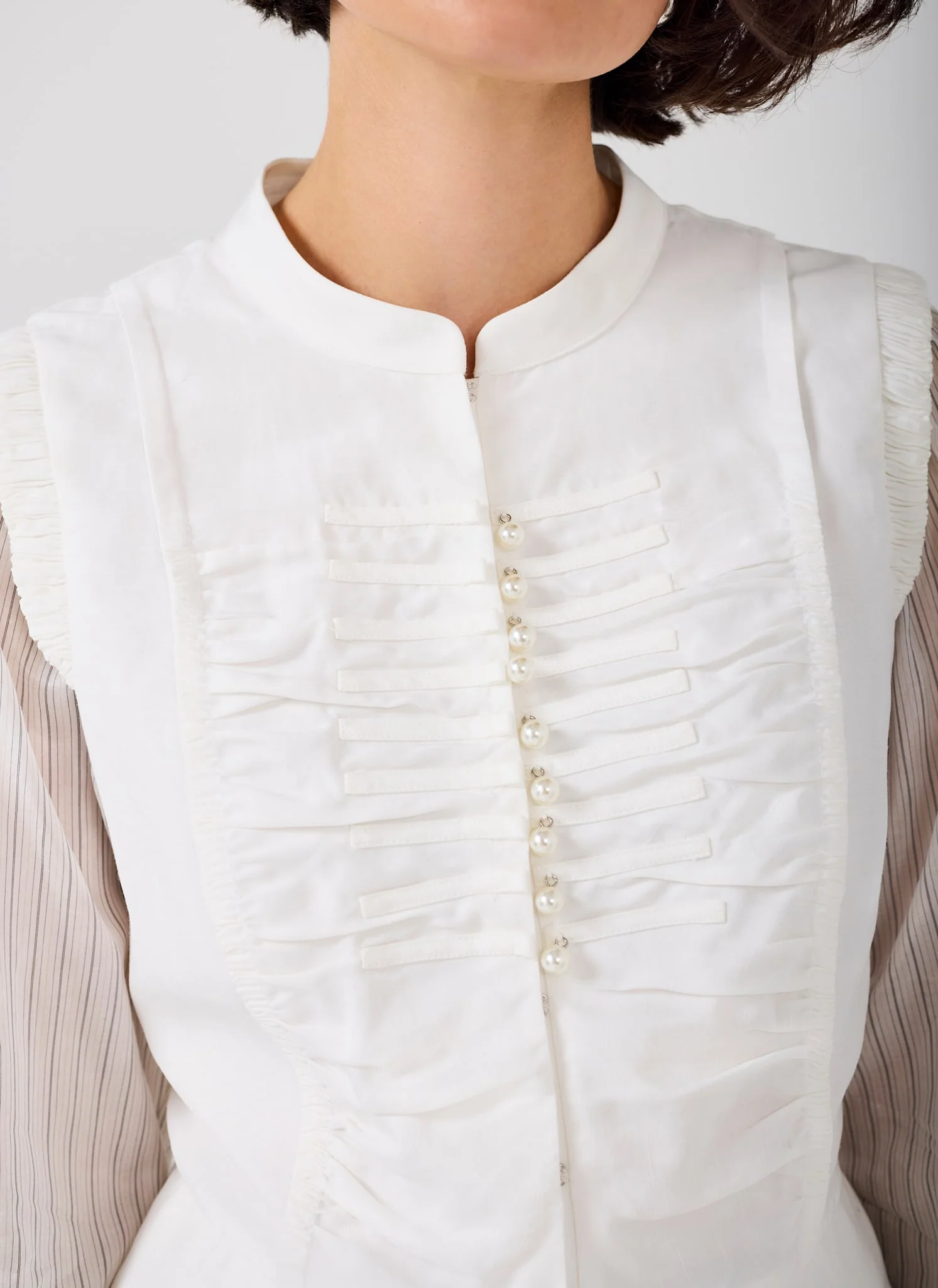 Cream Layered Ruched Detail Shirt