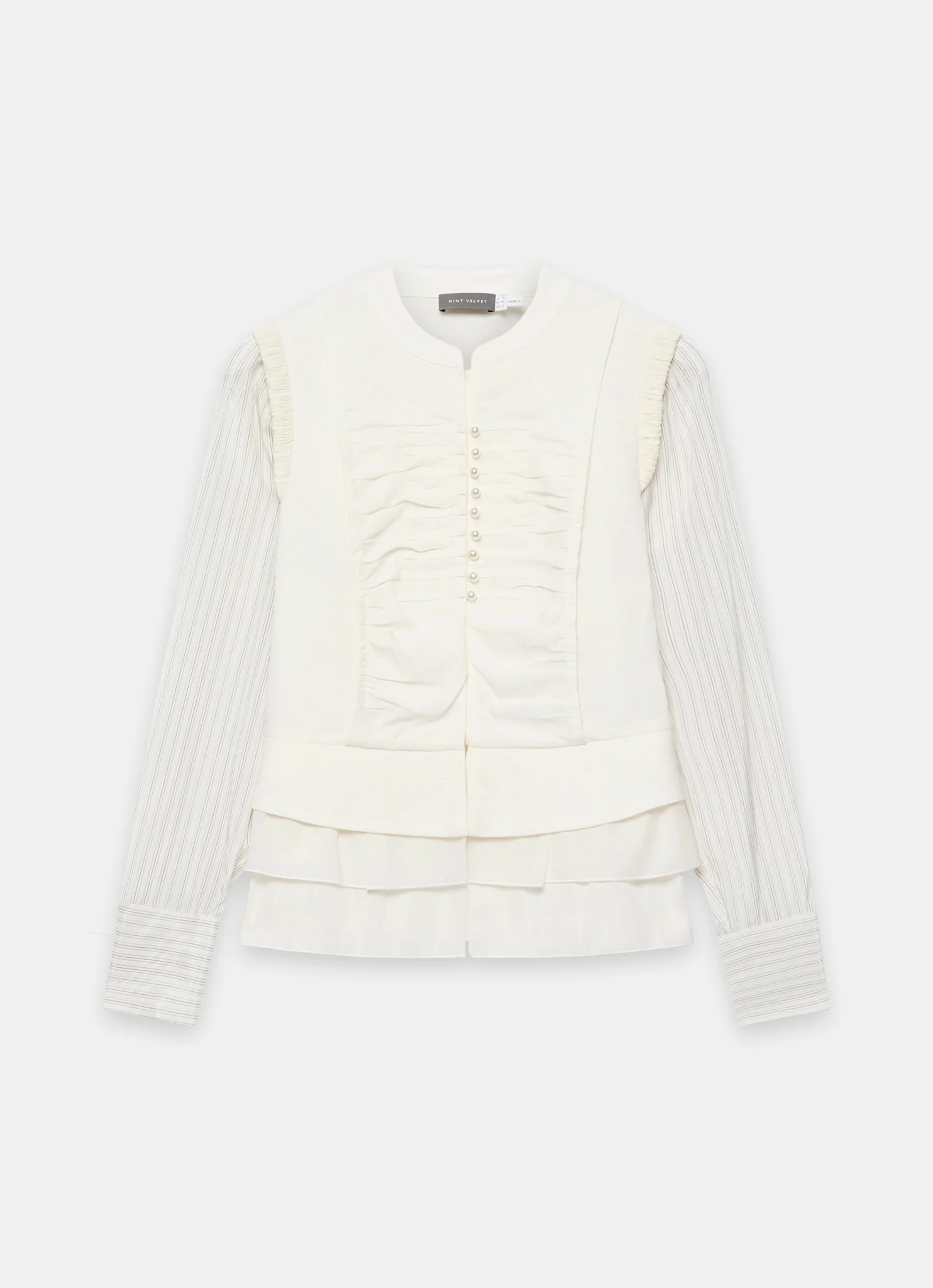 Cream Layered Ruched Detail Shirt