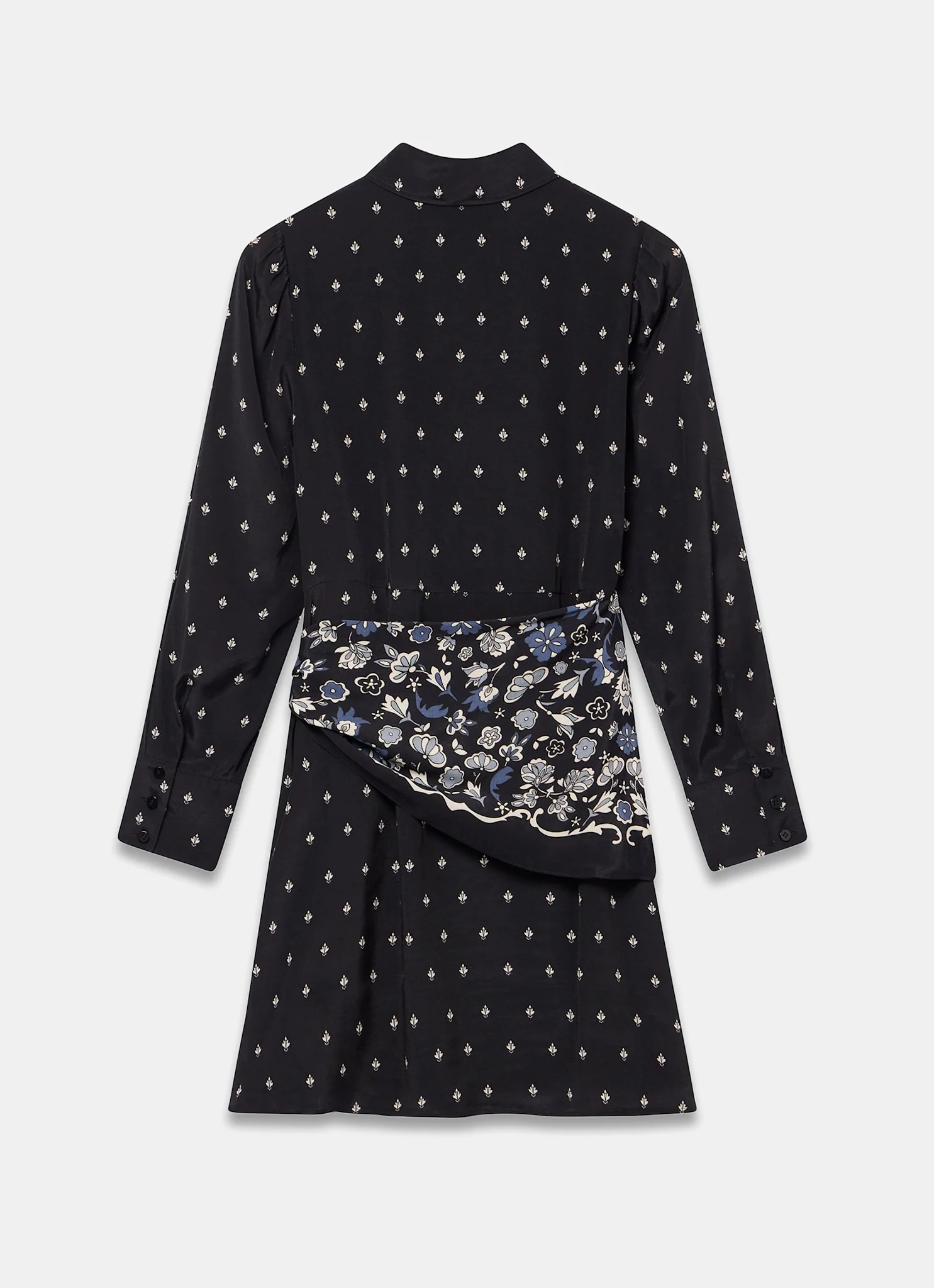 Navy Print Scarf Detail Mini Dress