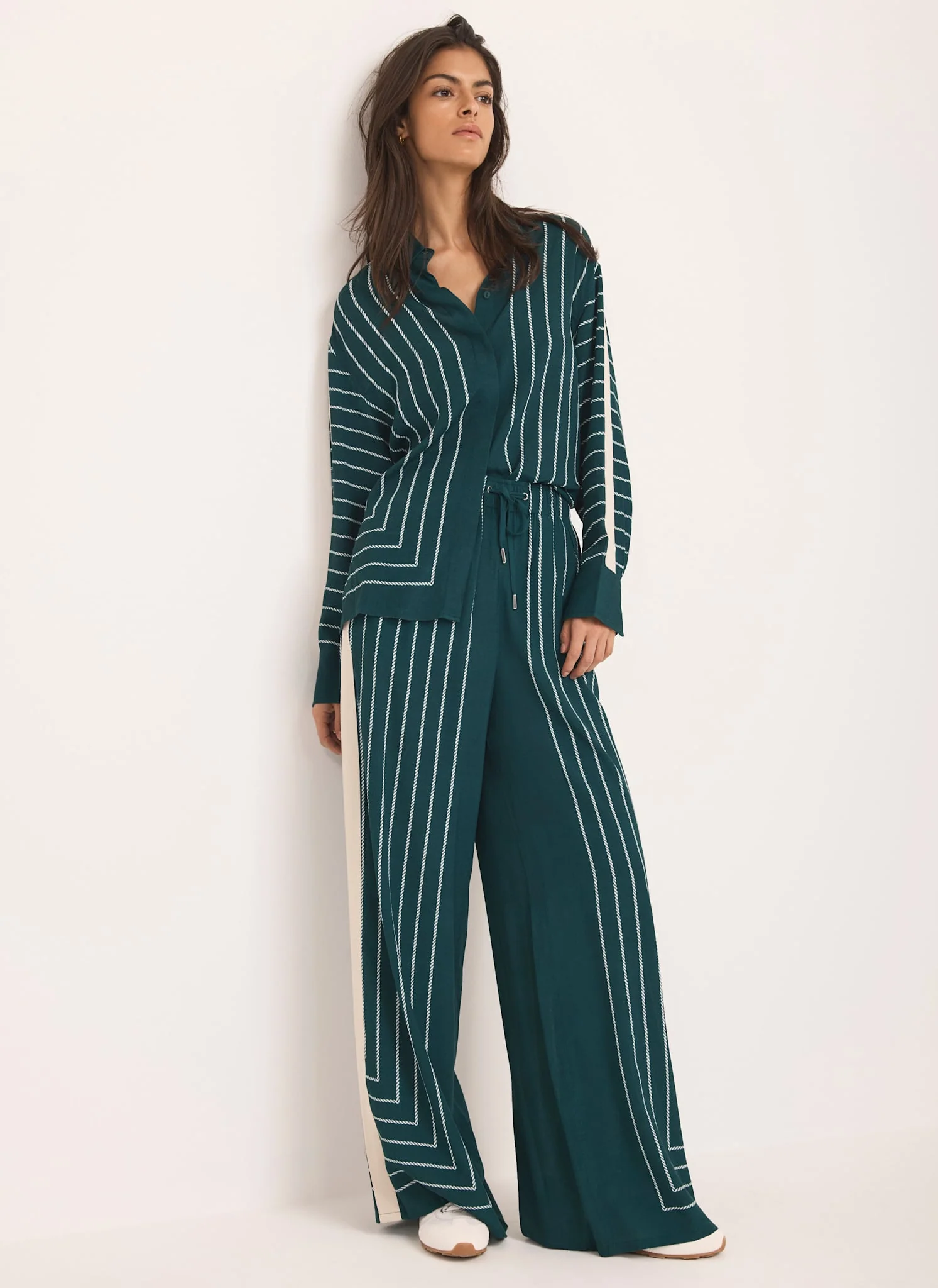 Teal Graphic Print Striped Trousers