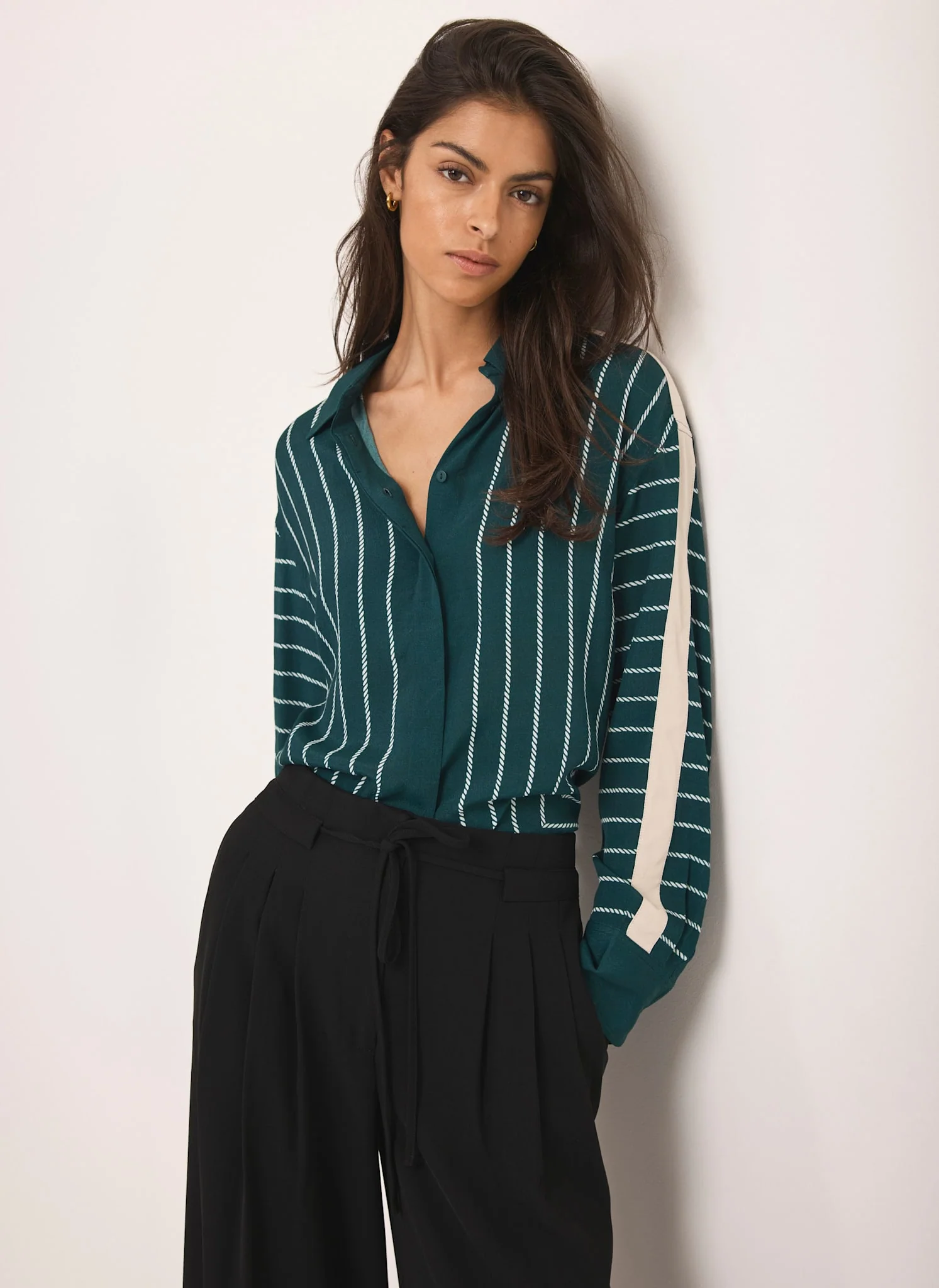 12248-teal-graphic-print-striped-shirt-4.webp Teal Graphic Print Striped Shirt