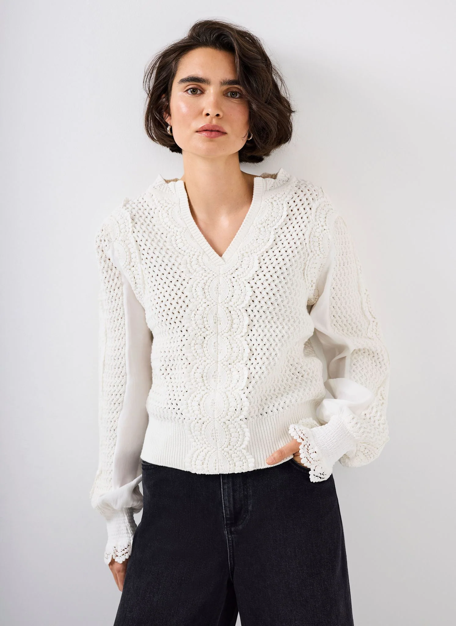 12318-white-cotton-blend-crochet-detail-jumper-5.webp White Cotton Blend Crochet Detail Jumper