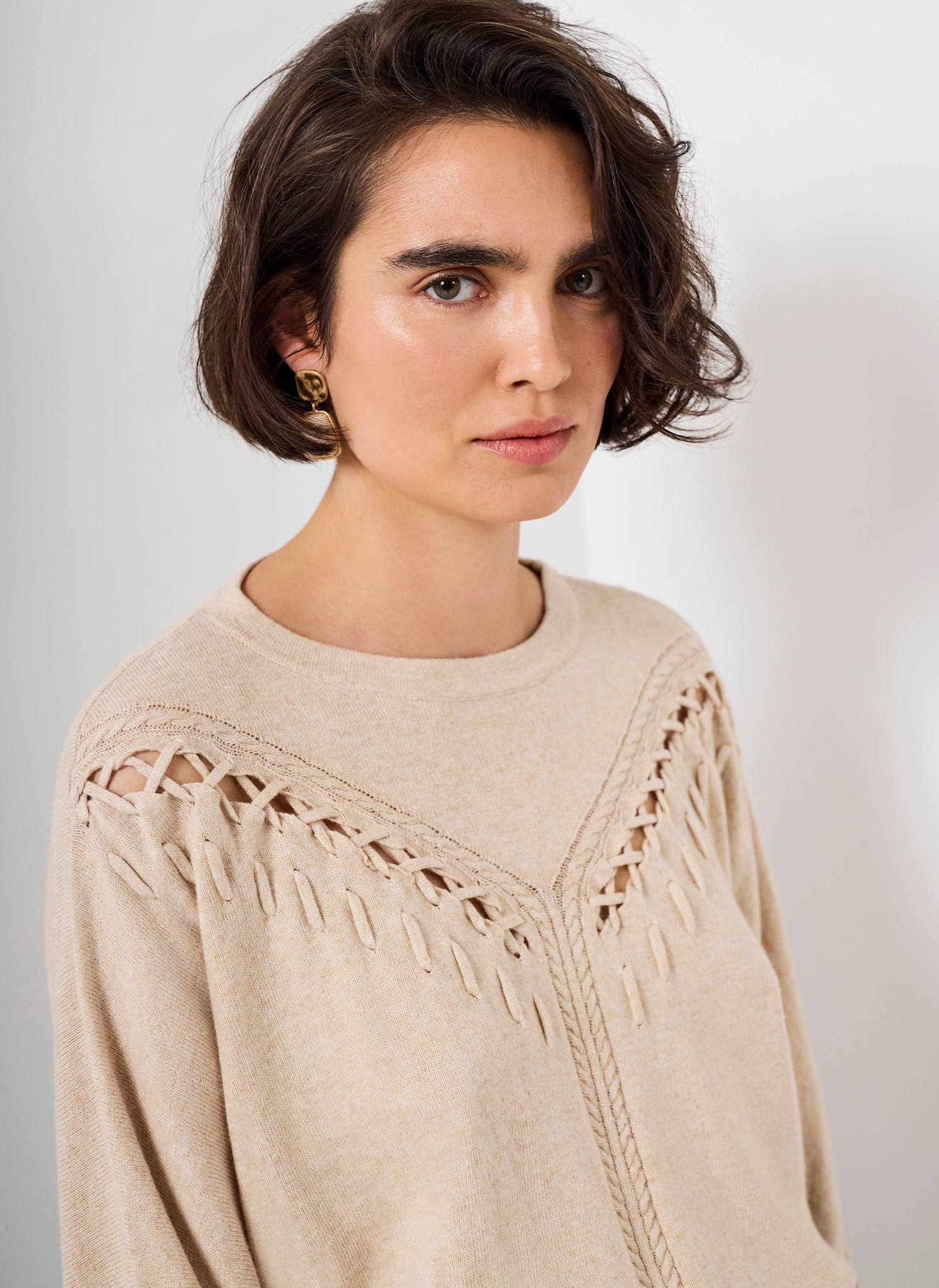 12338-neutral-cotton-blend-stitch-detail-jumper-3.jpg Neutral Cotton Blend Stitch Detail Jumper