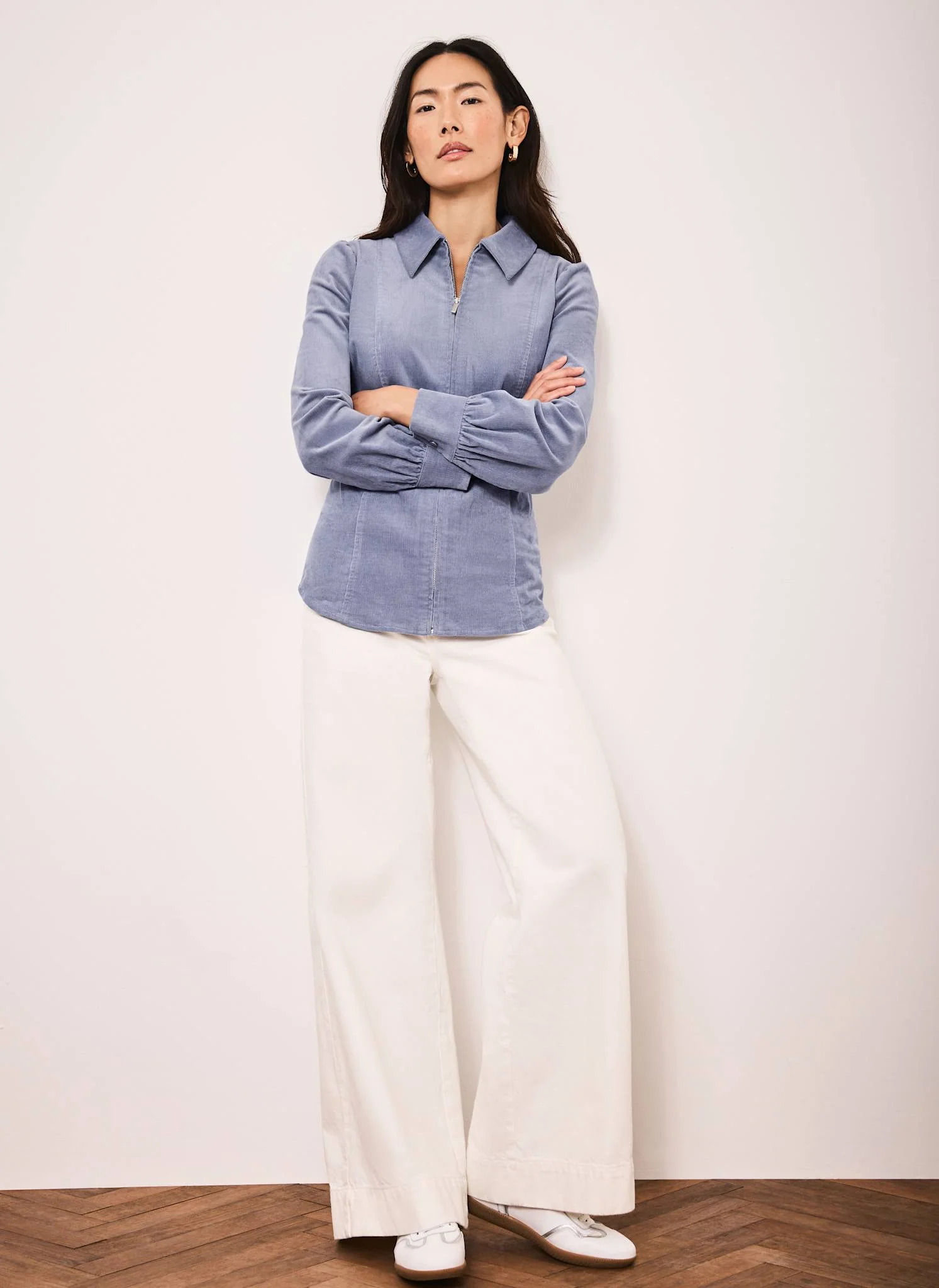 Blue Corduroy Zip Front Shirt