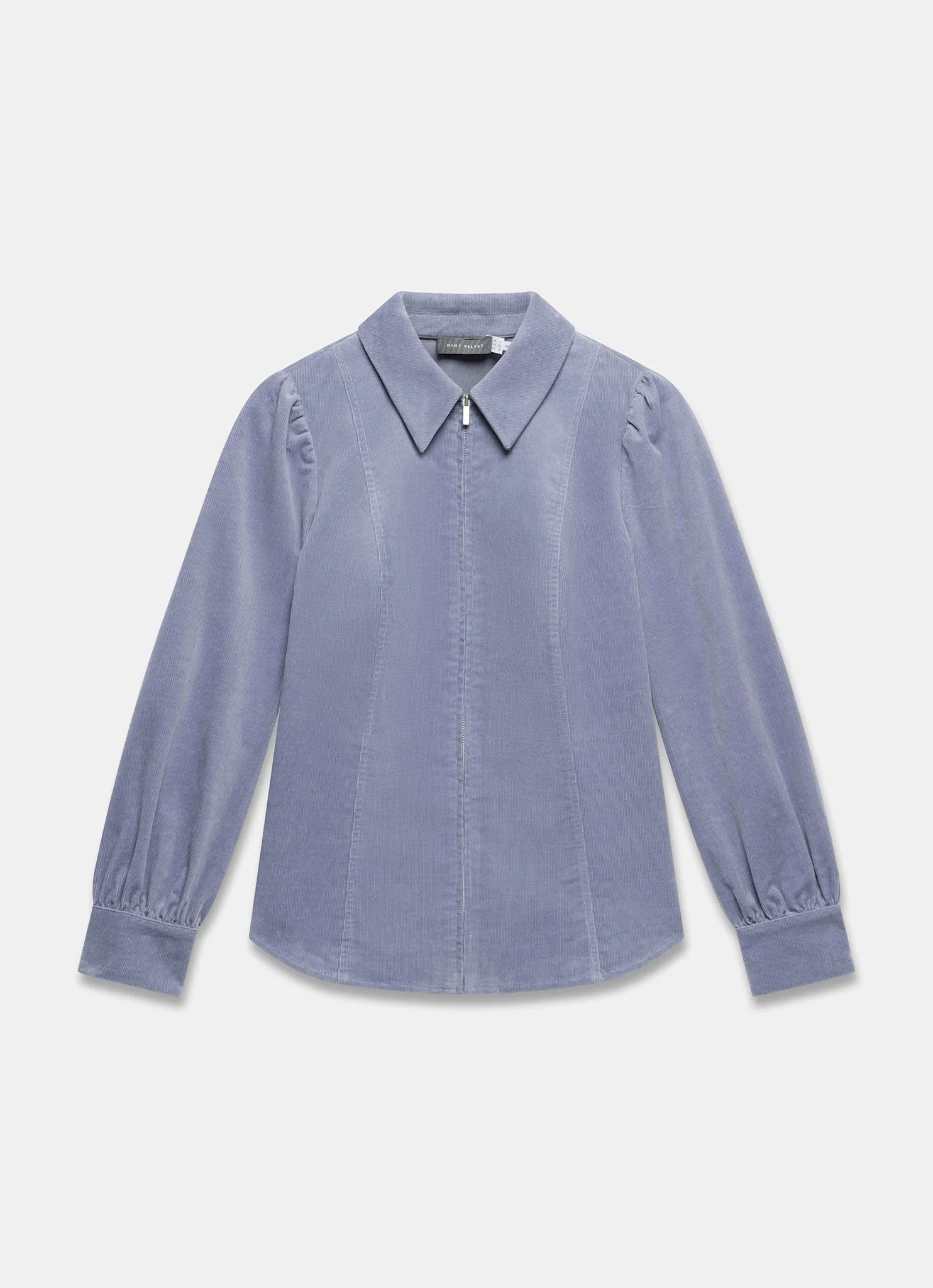 Blue Corduroy Zip Front Shirt