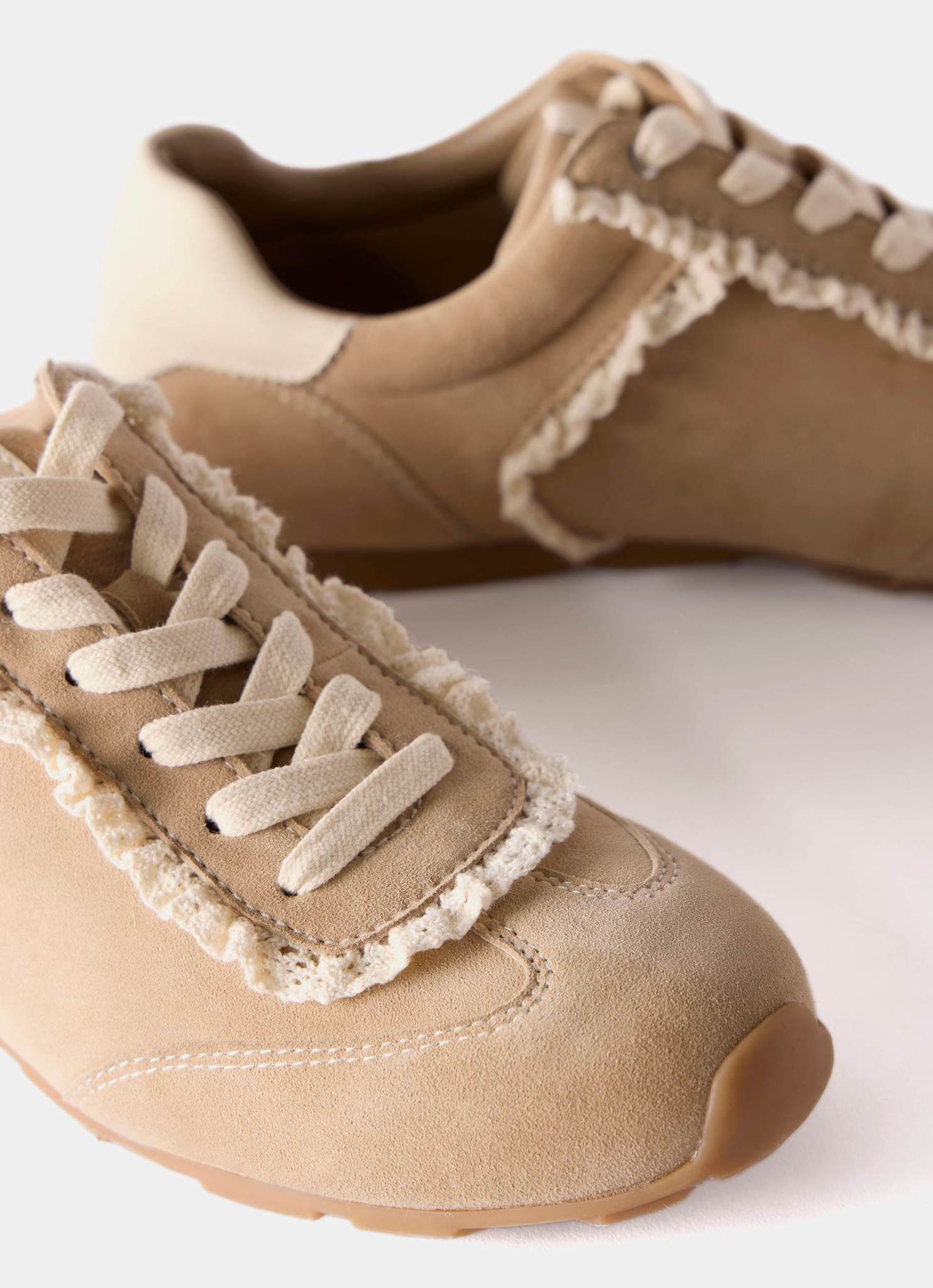 Lina Neutral Suede Lace Detail Trainers