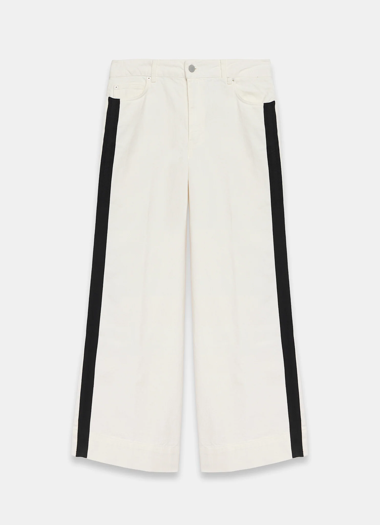Cream Side Stripe Wide Jeans