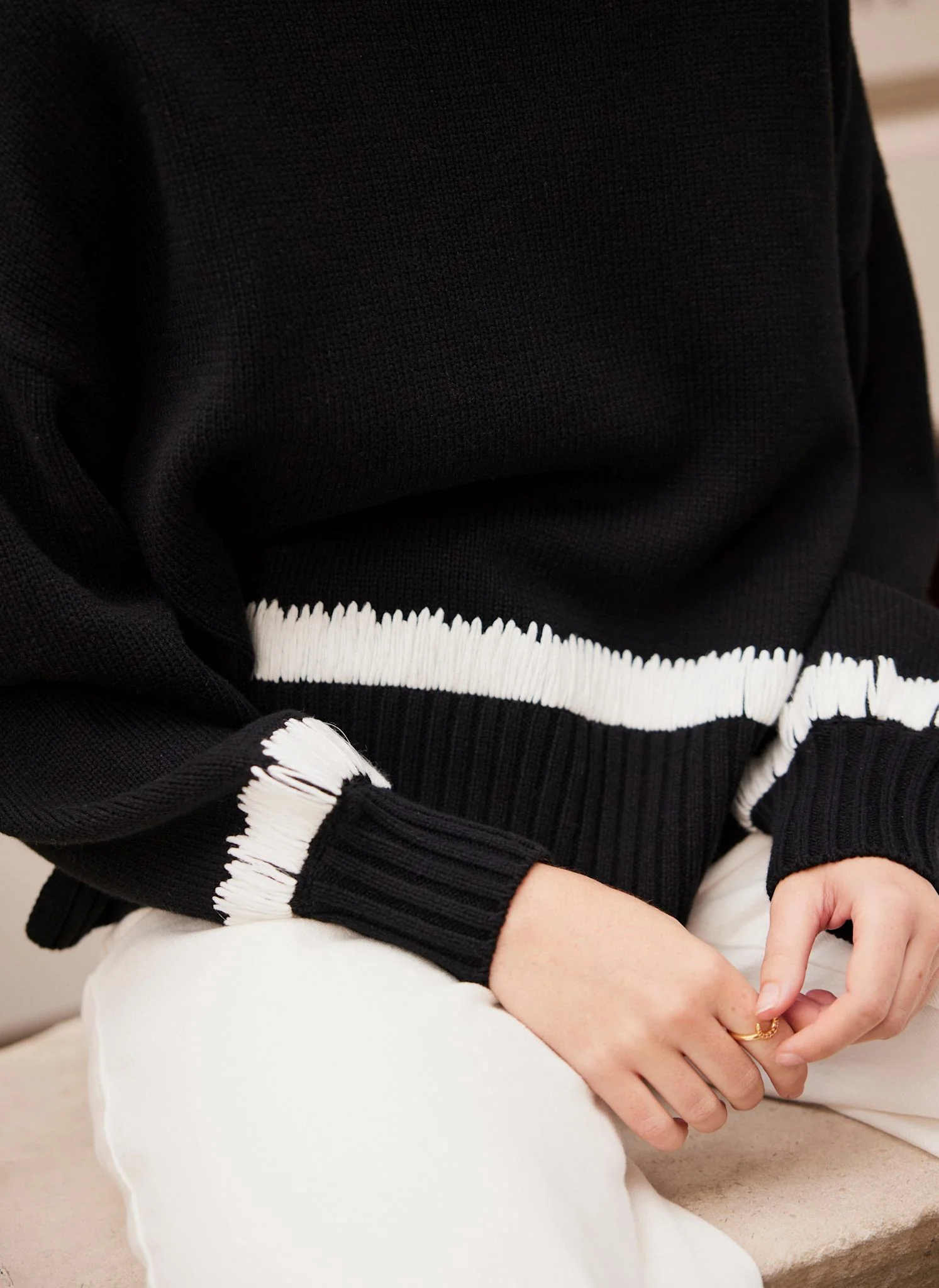 Black Cotton Blend Contrast Detail Jumper