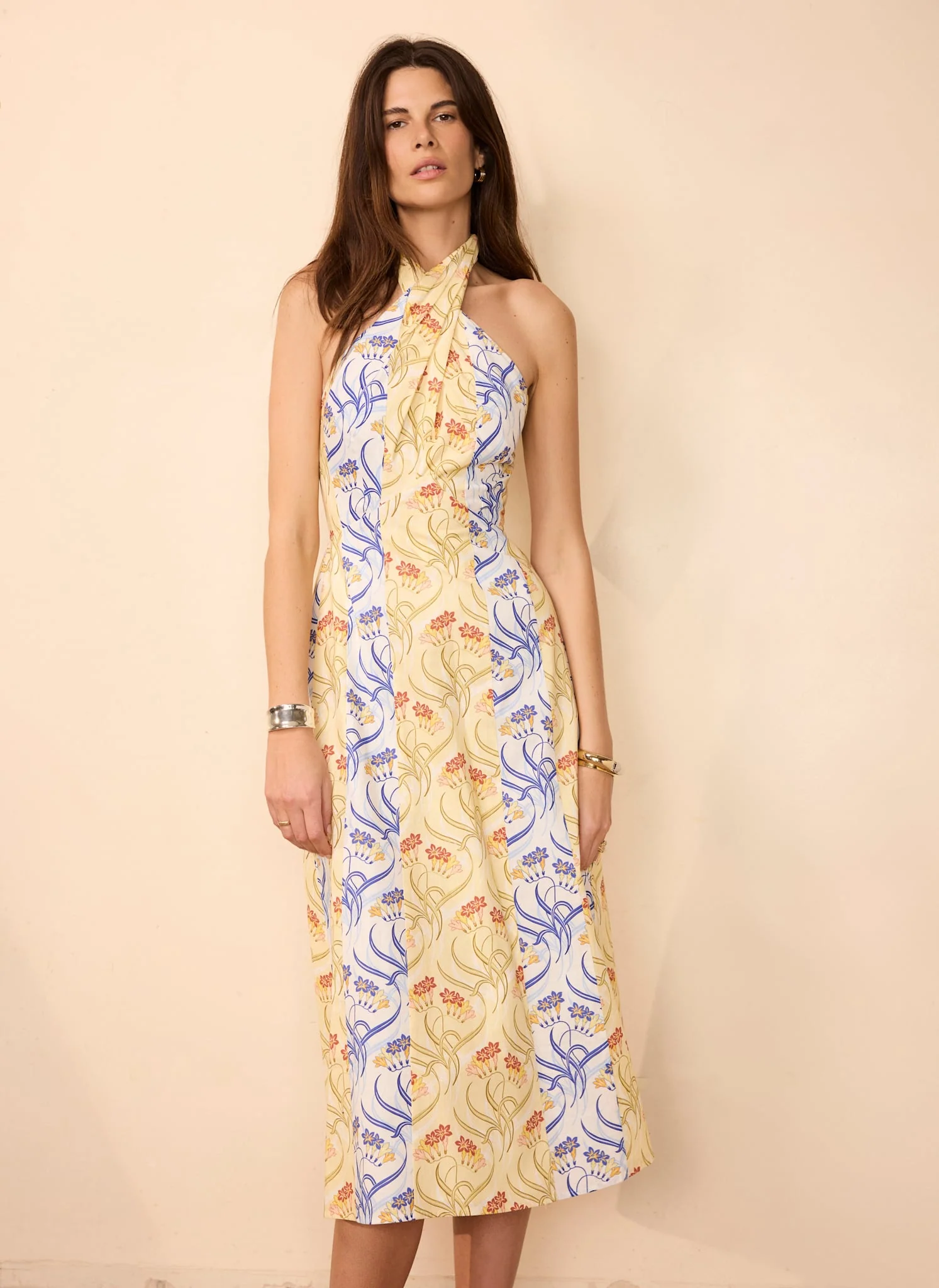 1244-yellow-cotton-floral-print-midi-dress-6.webp Yellow Cotton Floral Print Midi Dress