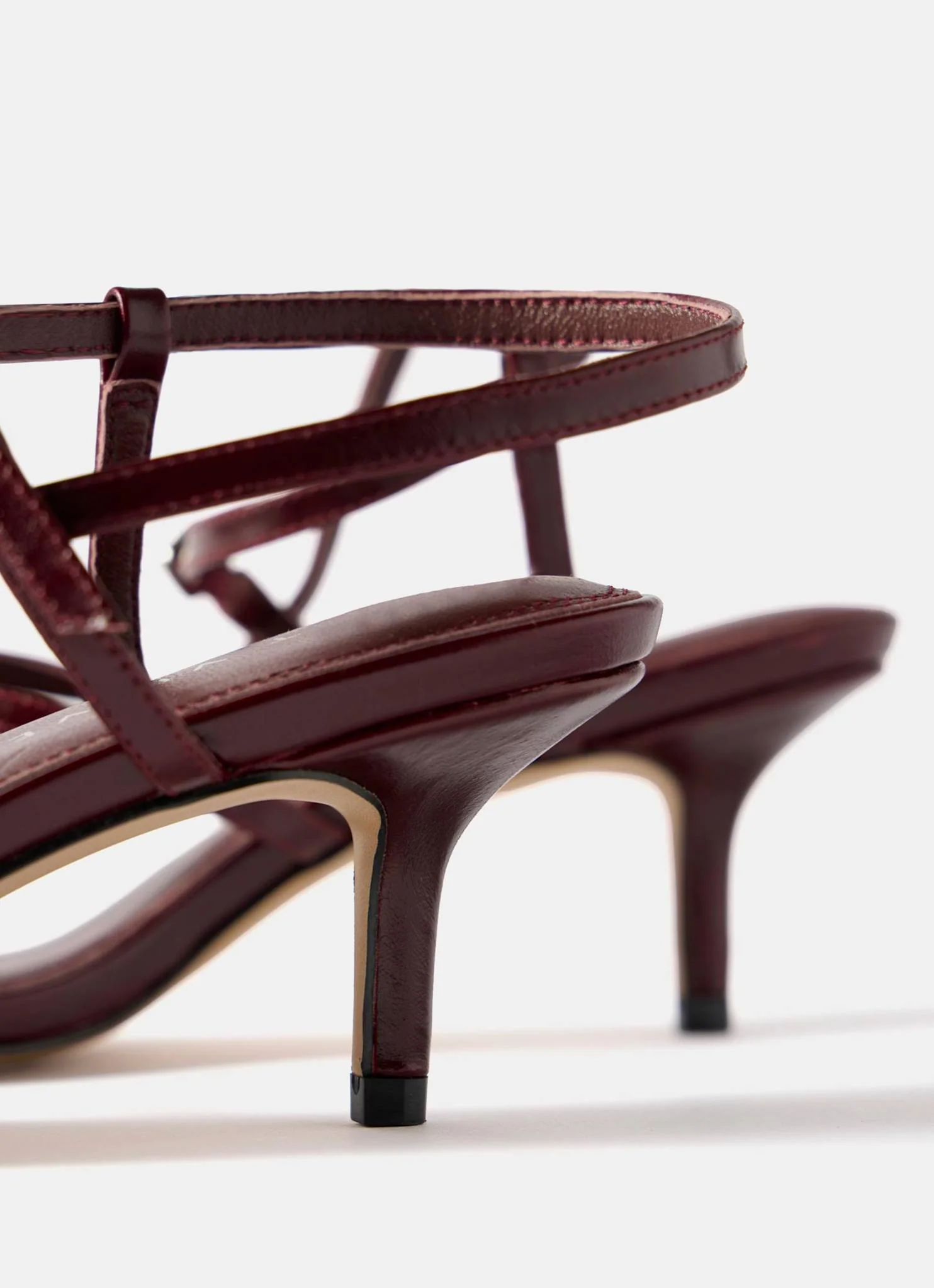 Eli Burgundy Leather Strappy Kitten Heels