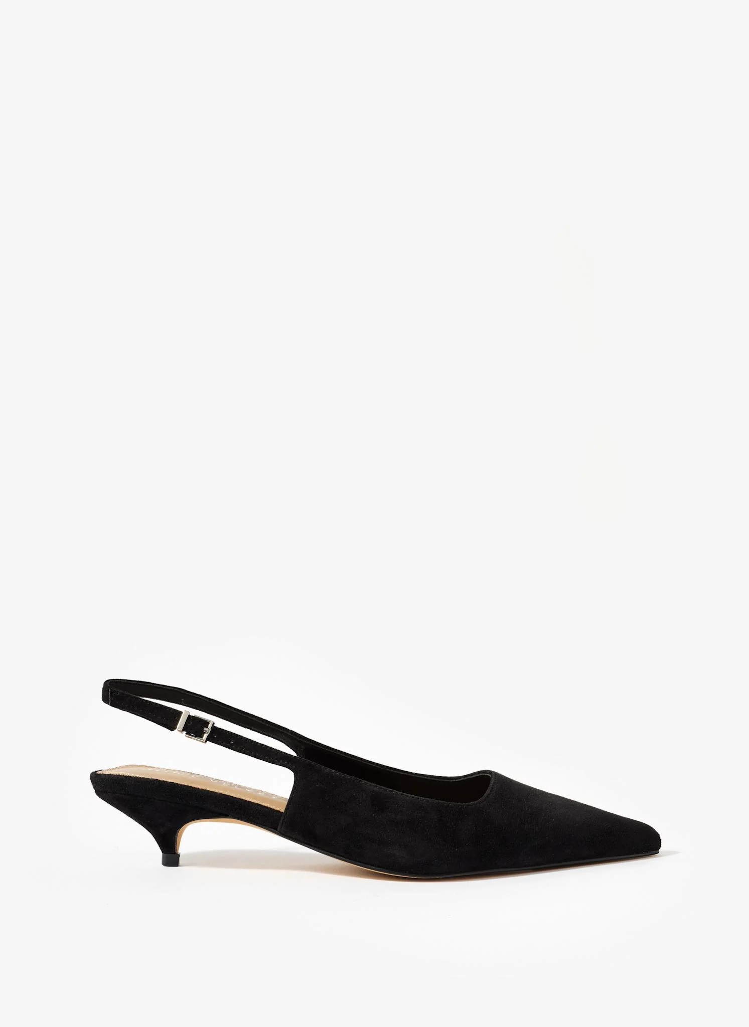Mila Black Suede Slingback Kitten Heels