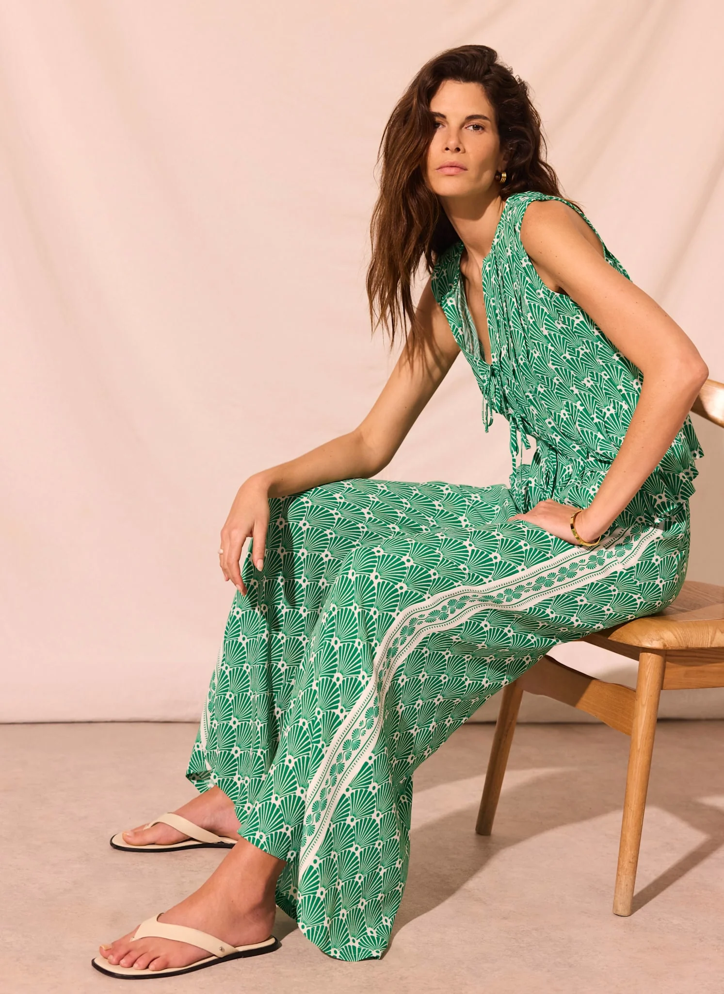 1252-green-shell-print-wide-leg-trousers-5.webp Green Shell Print Wide Leg Trousers