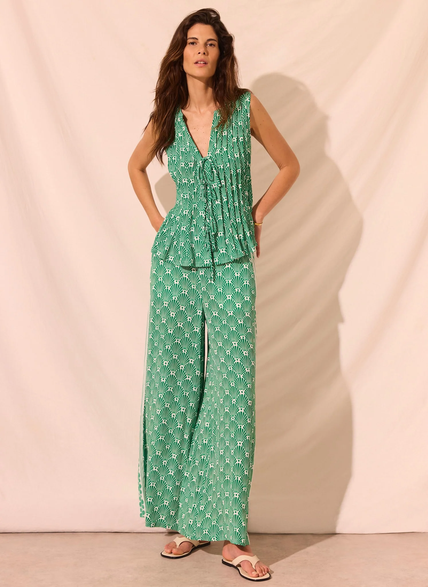 1252-green-shell-print-wide-leg-trousers-6.webp Green Shell Print Wide Leg Trousers