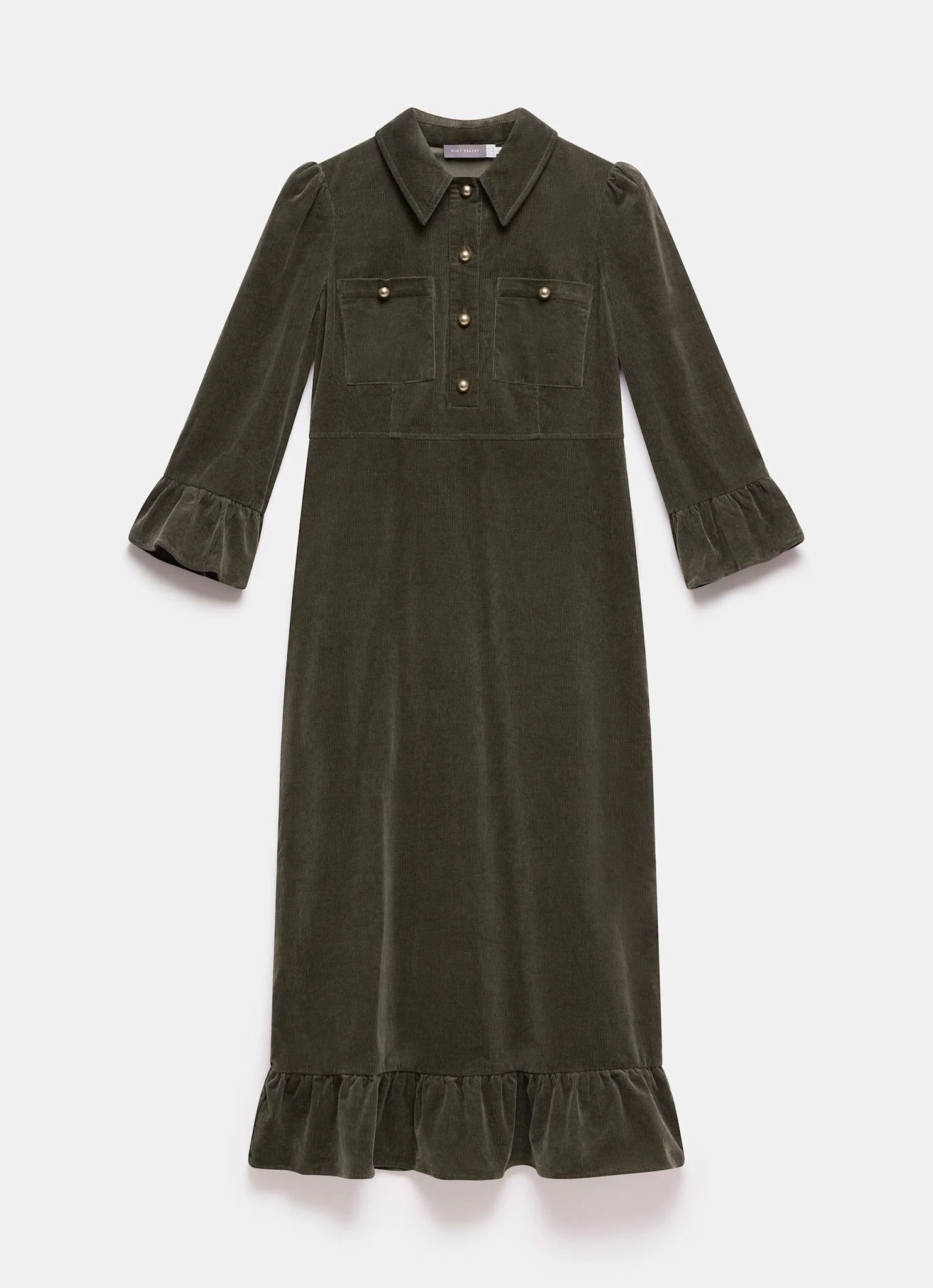 Khaki Corduroy Midi Dress
