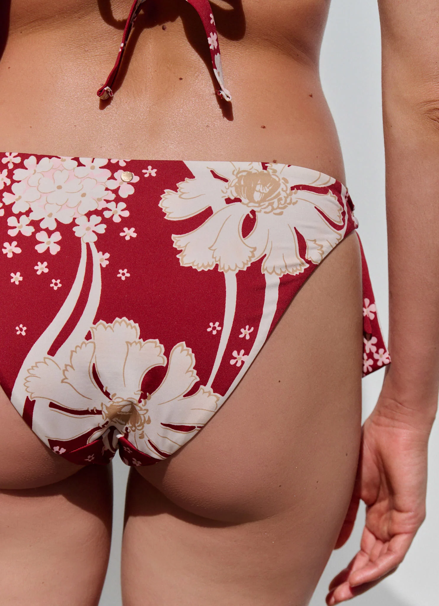 Red Floral Print Tie Bikini Bottoms