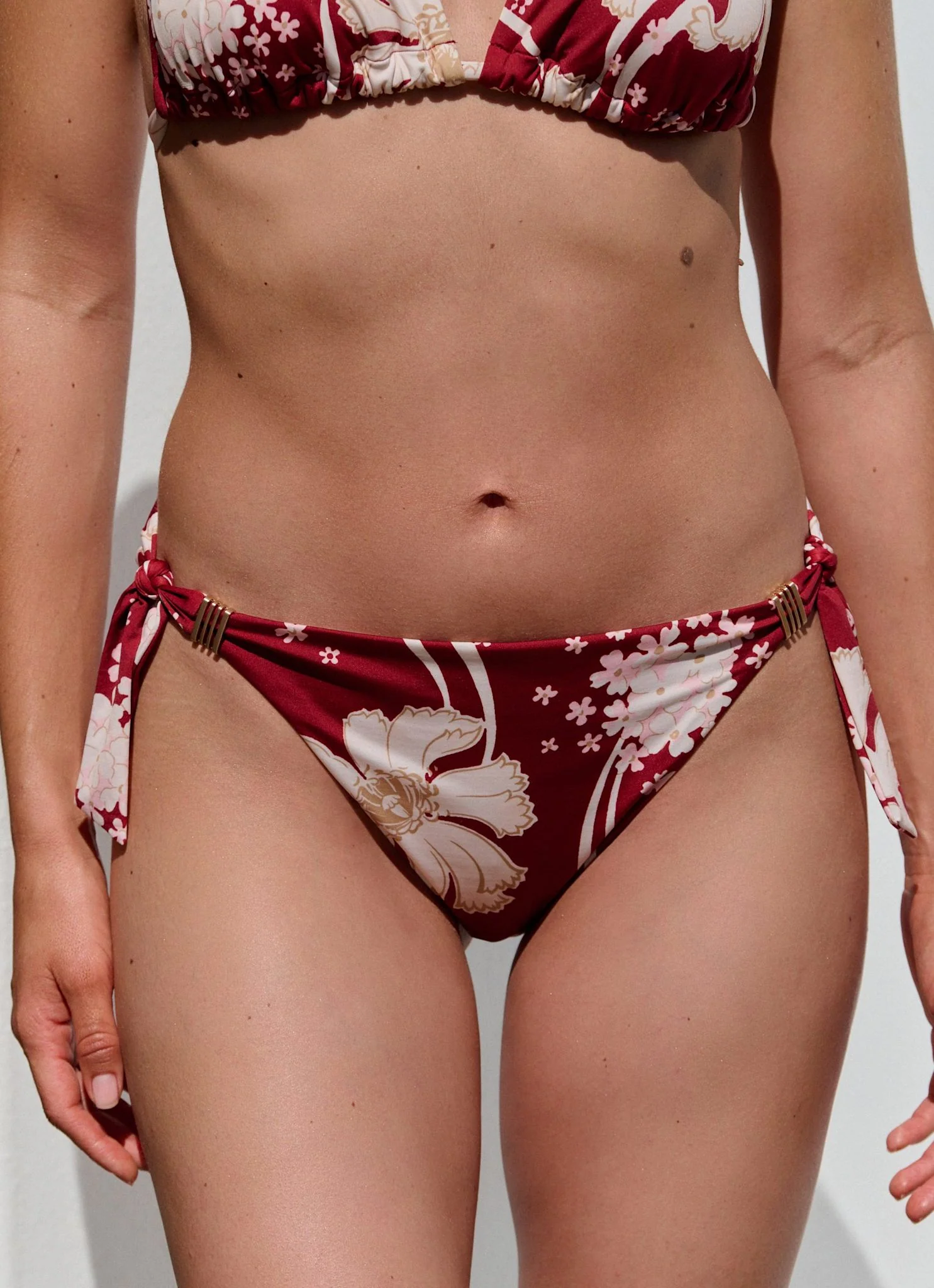 Red Floral Print Tie Bikini Bottoms