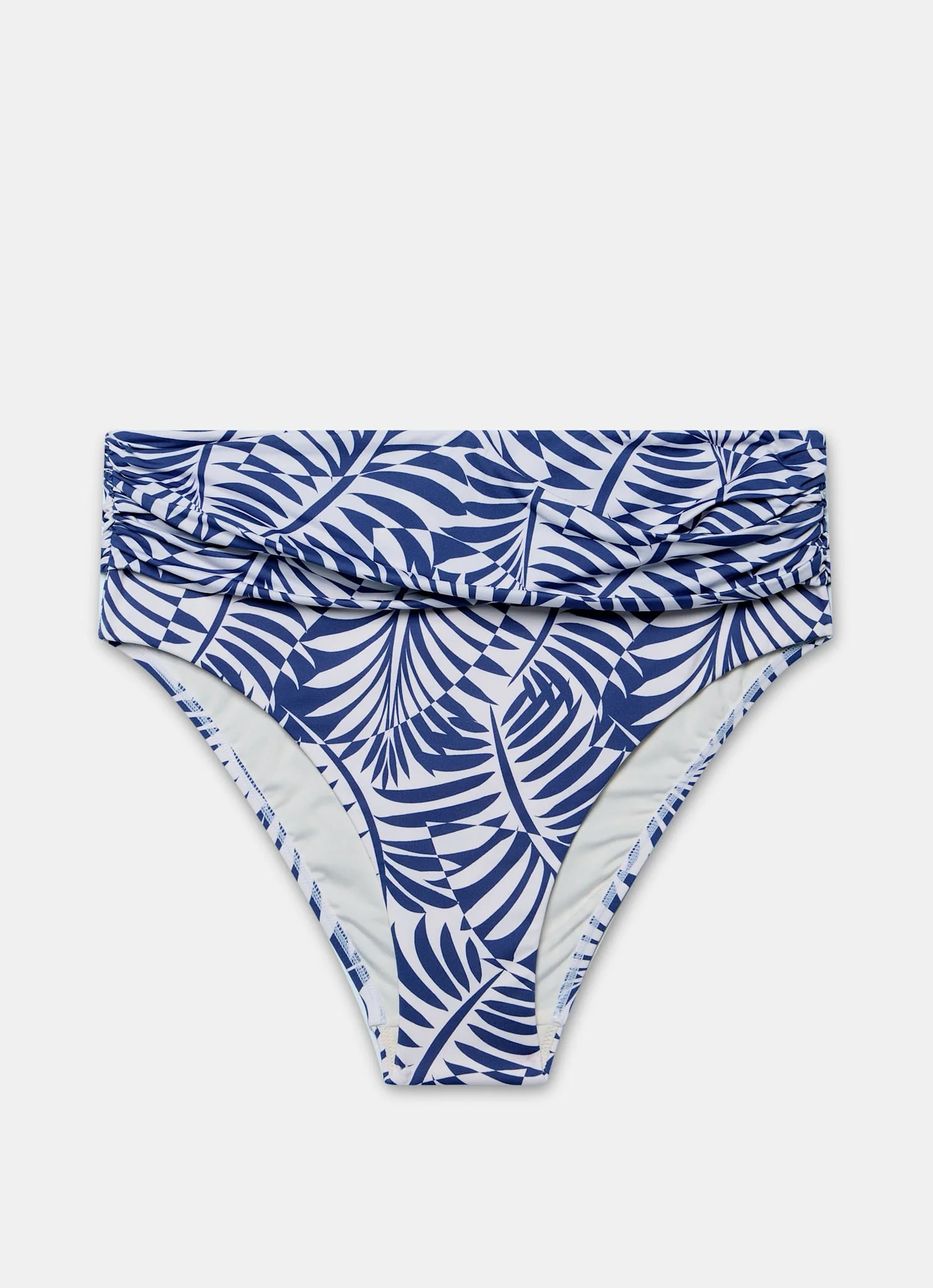 Blue Palm Print High Waisted Bikini Bottoms