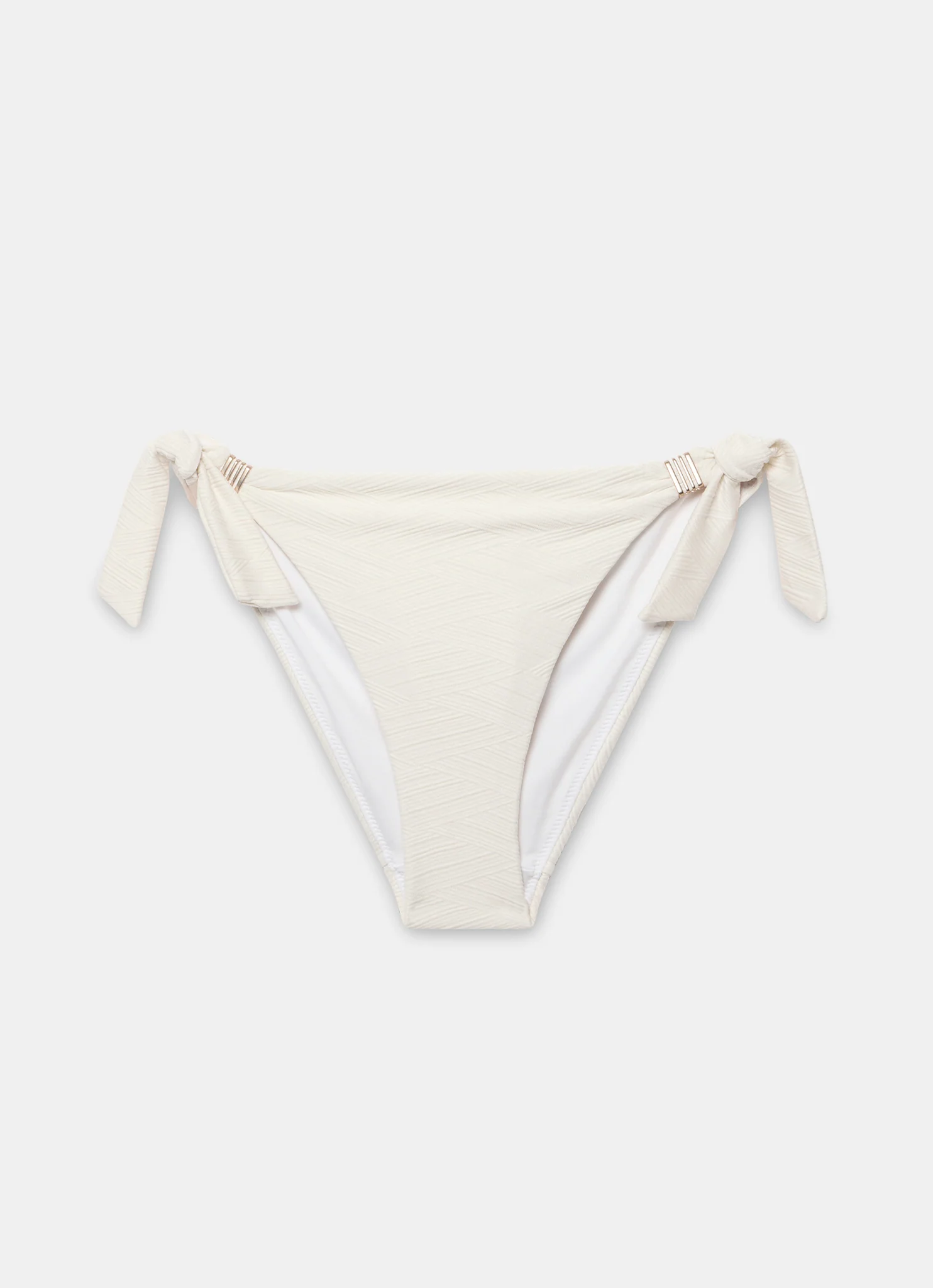 Cream Textured Tie Side Bikini Bottoms