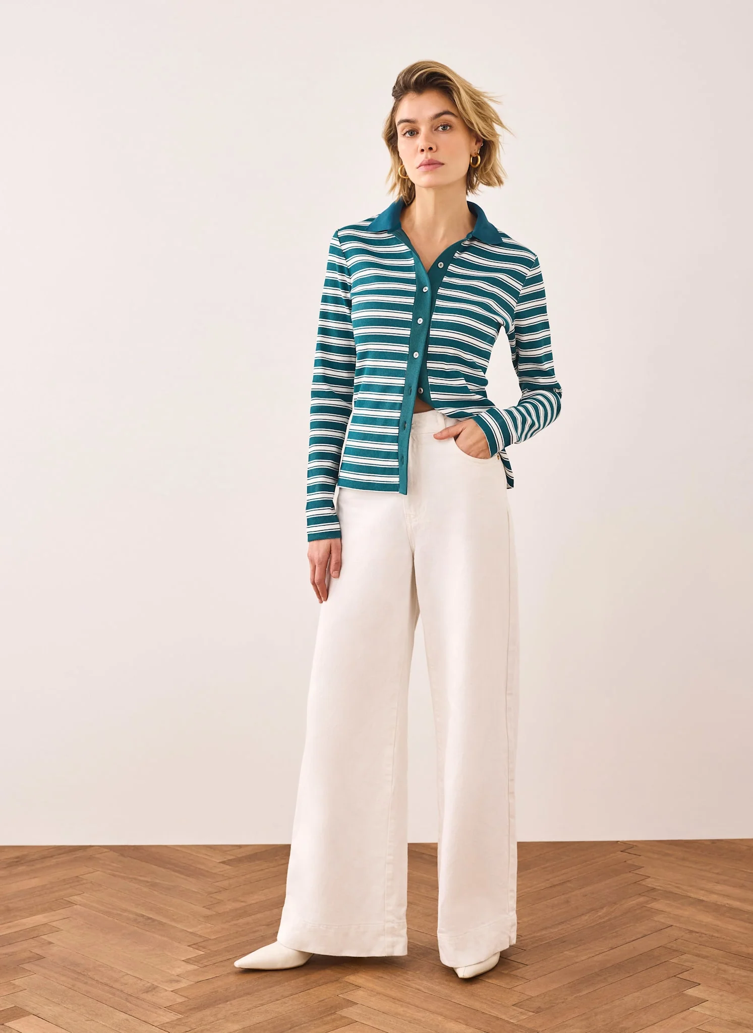 13081-teal-cotton-blend-striped-polo-shirt-3.webp Teal Cotton Blend Striped Polo Shirt
