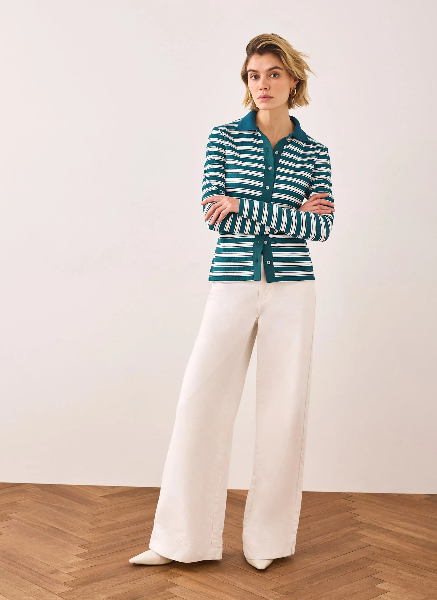 13081-teal-cotton-blend-striped-polo-shirt-5.webp Teal Cotton Blend Striped Polo Shirt