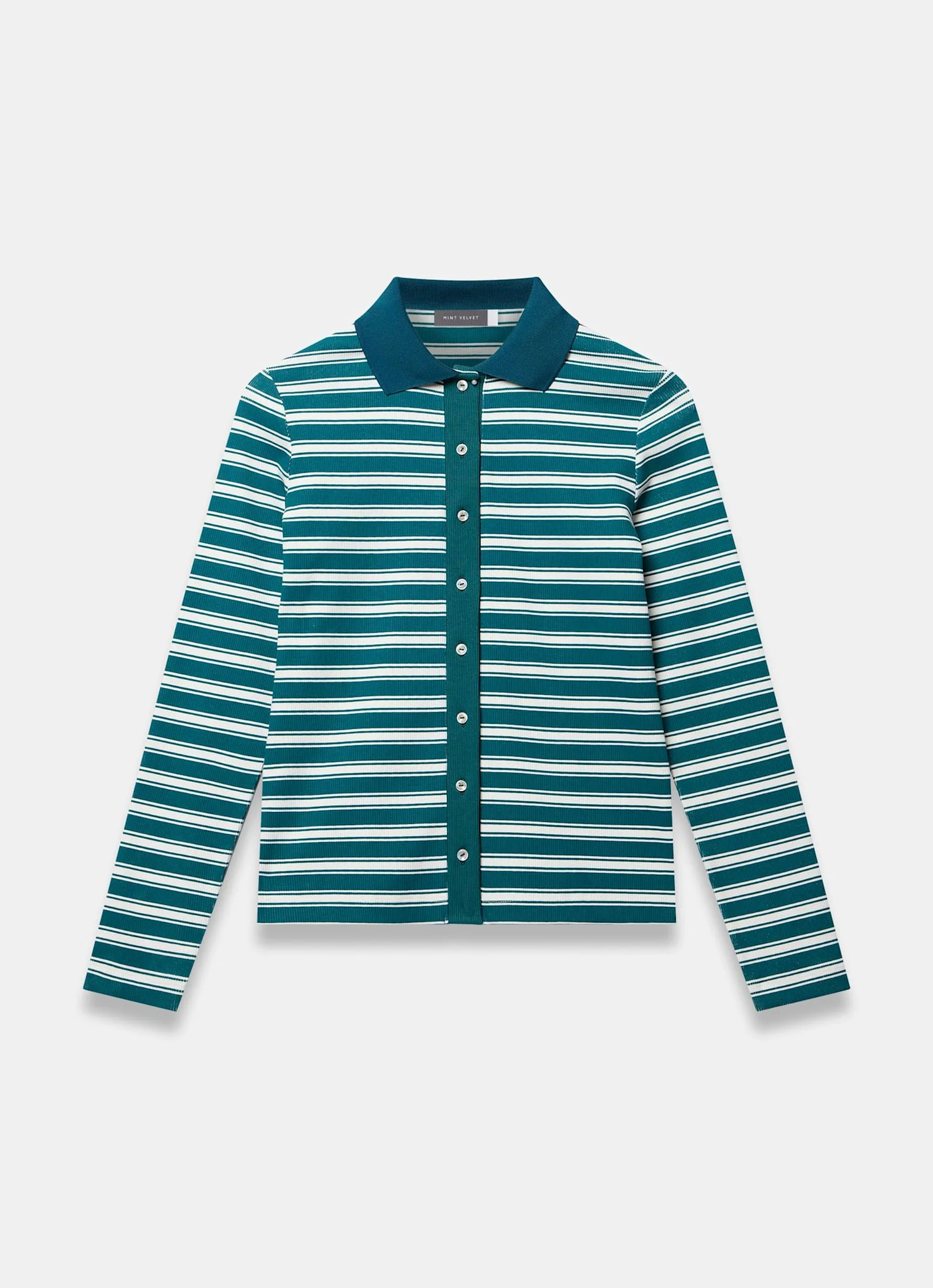13081-teal-cotton-blend-striped-polo-shirt-6.webp Teal Cotton Blend Striped Polo Shirt