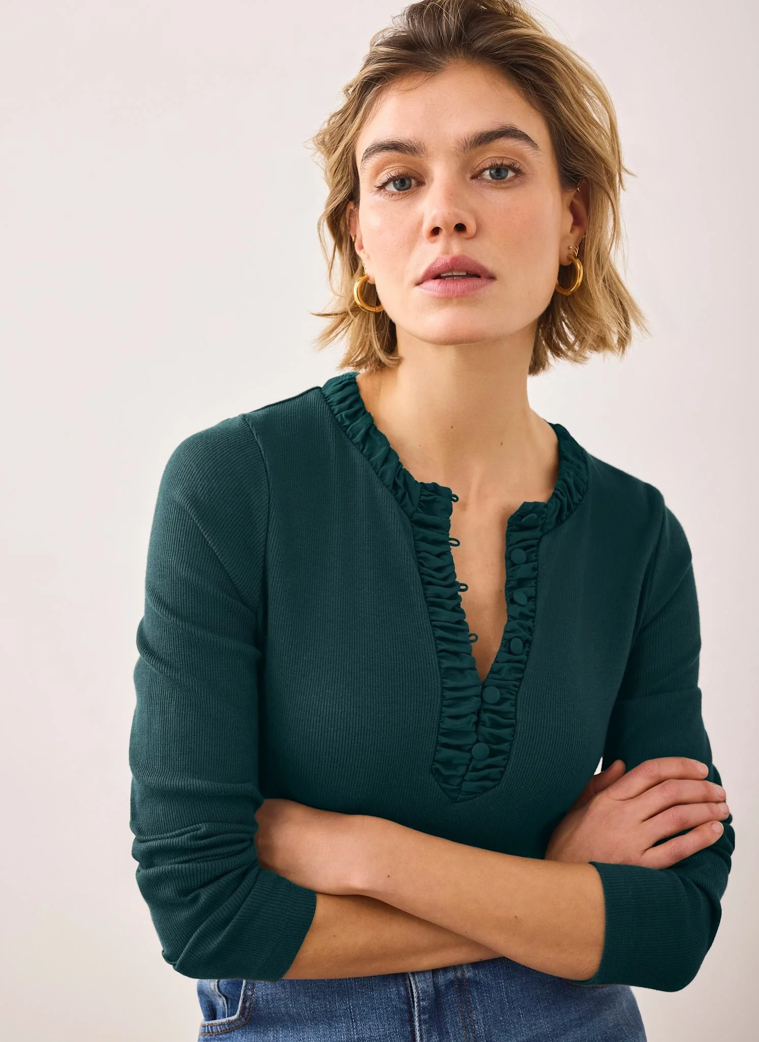 13087-teal-cotton-blend-ruched-top-1.webp Teal Cotton Blend Ruched Top
