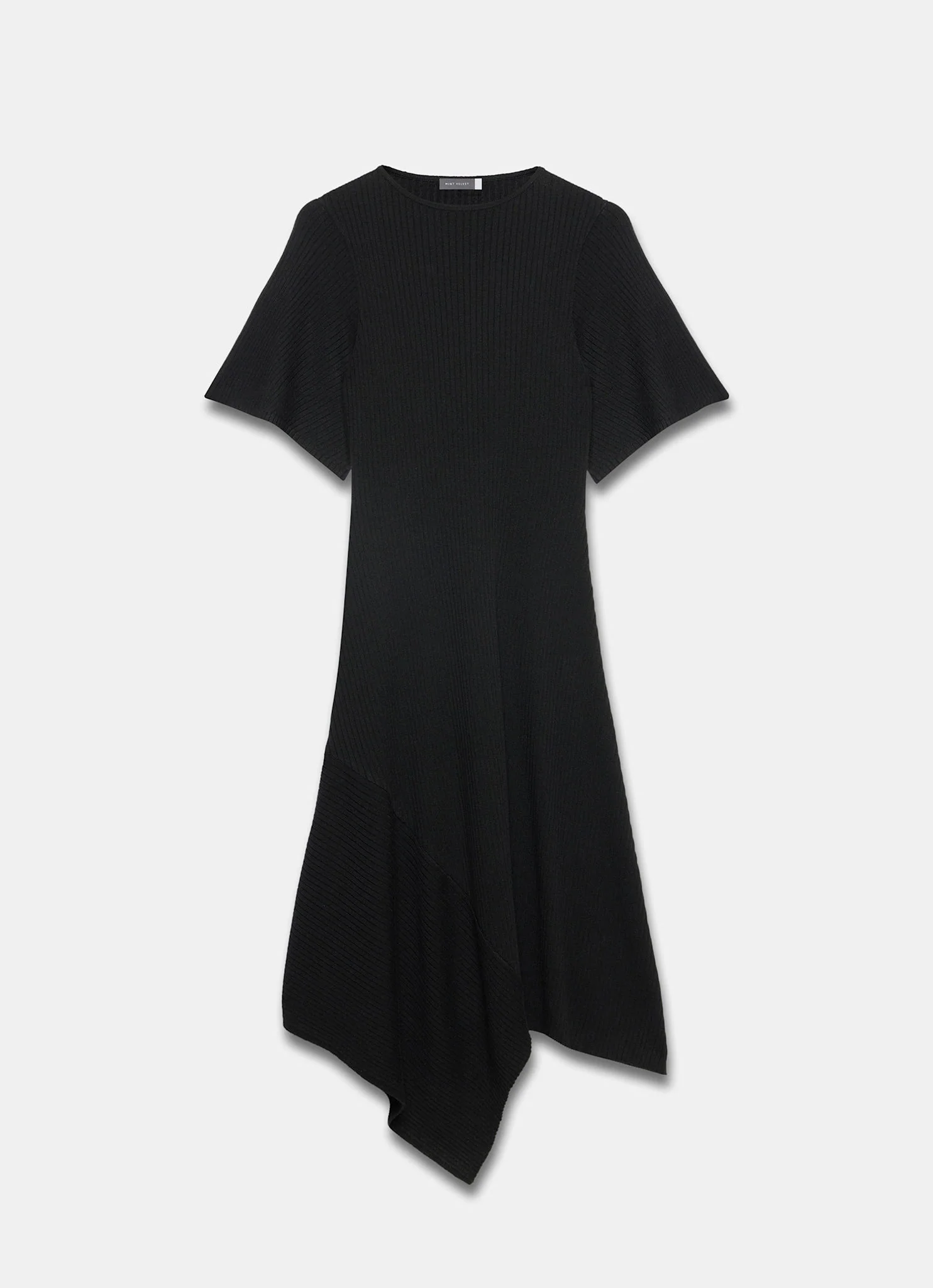 Black Rib Knit Asymmetric Dress
