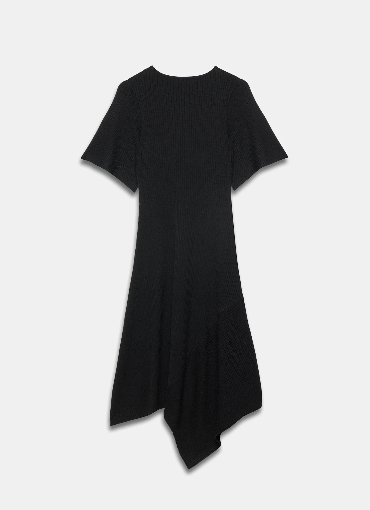 Black Rib Knit Asymmetric Dress
