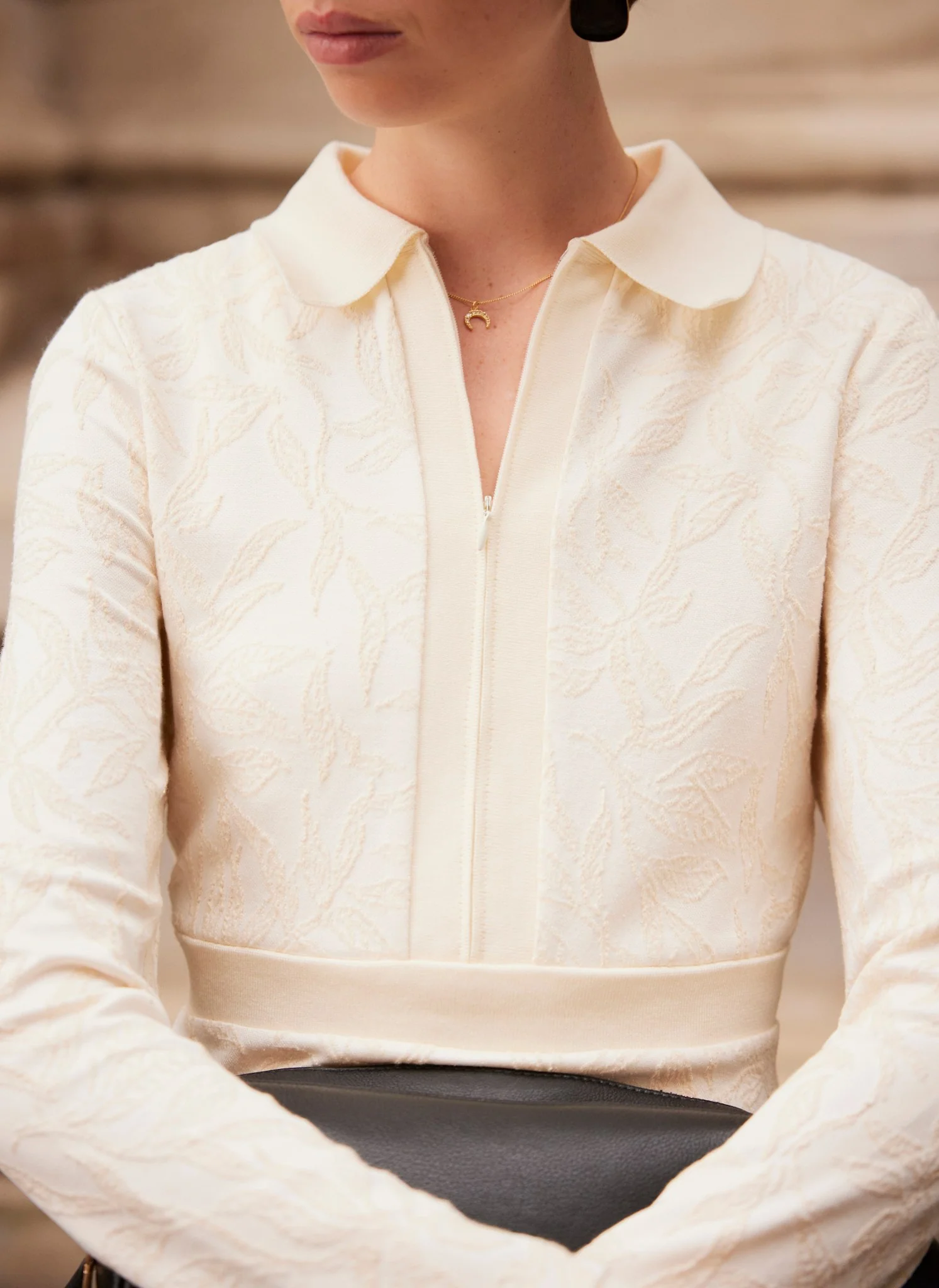 Cream Jacquard Print Midi Dress