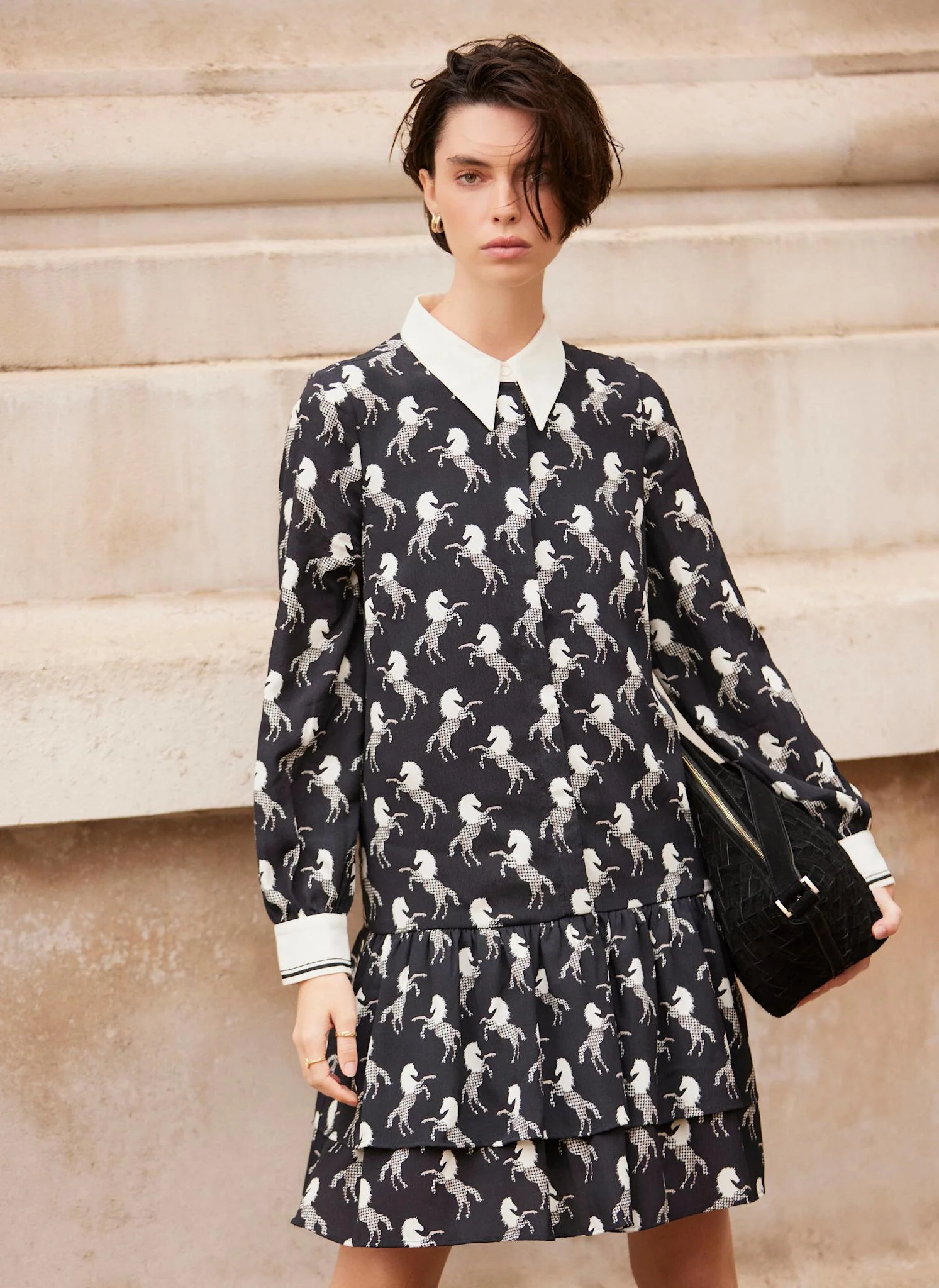 13155-black-horse-print-mini-shirt-dress-2.webp Black Horse Print Mini Shirt Dress