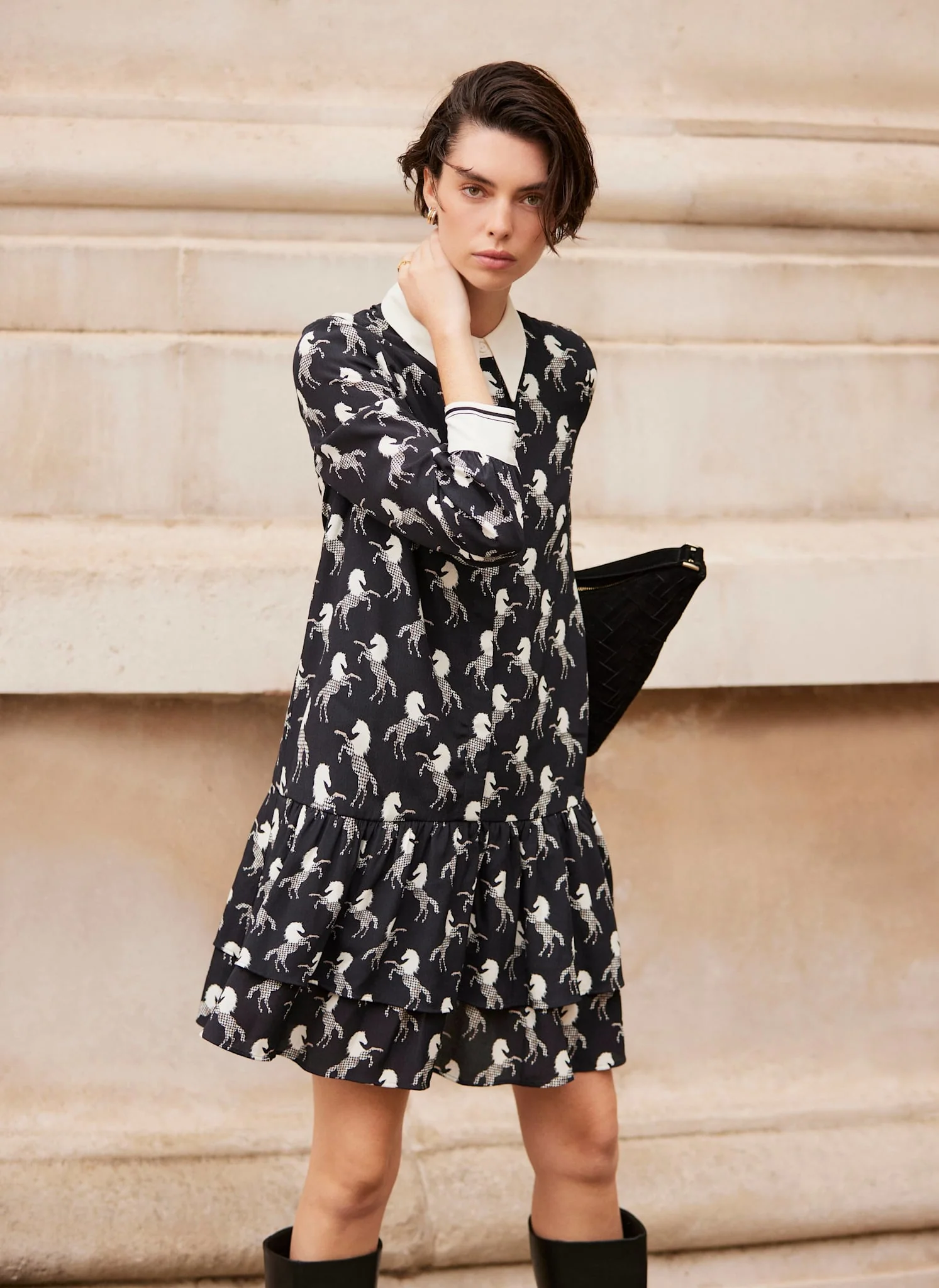 13155-black-horse-print-mini-shirt-dress-3.webp Black Horse Print Mini Shirt Dress