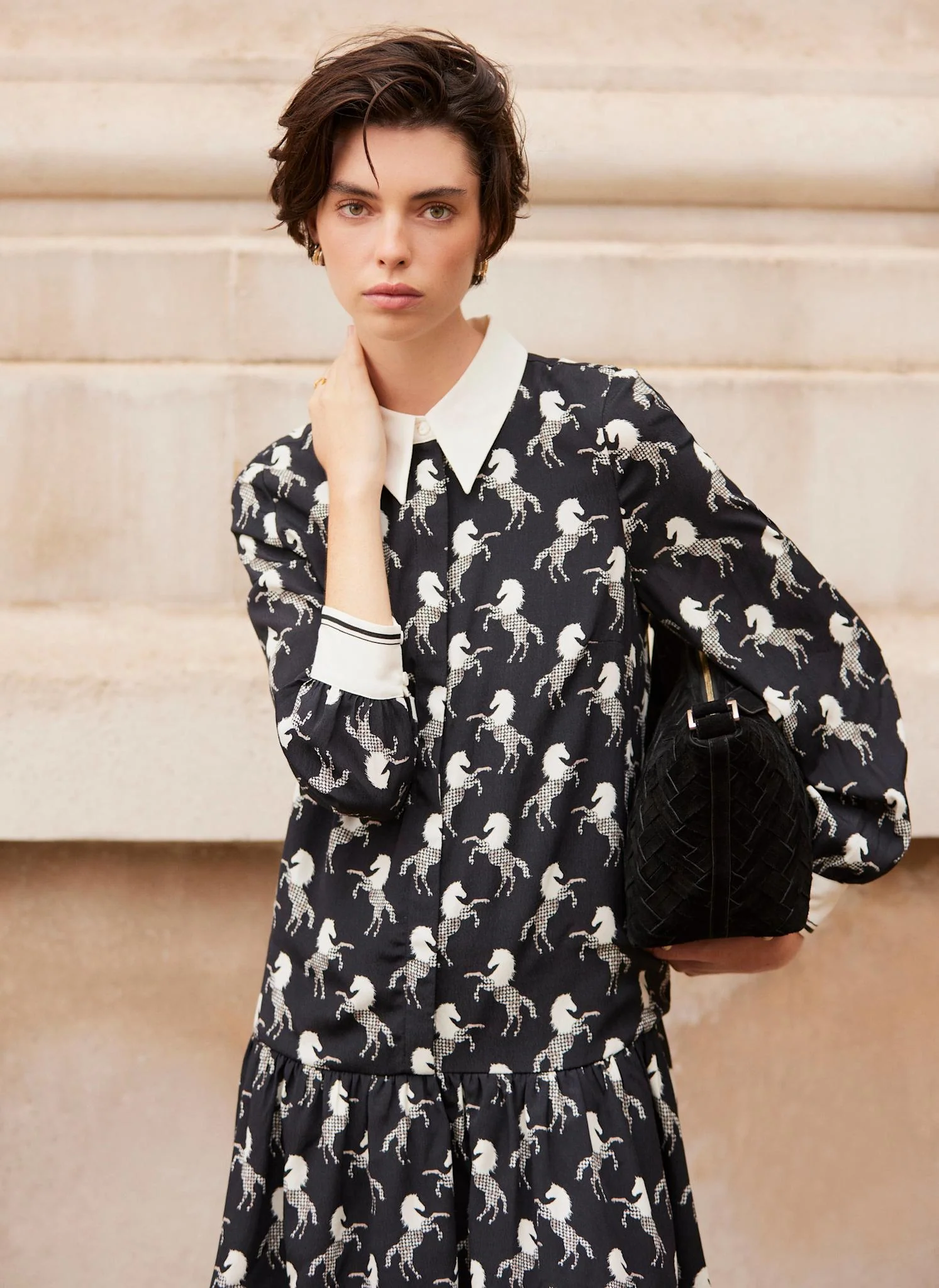 13155-black-horse-print-mini-shirt-dress-4.webp Black Horse Print Mini Shirt Dress