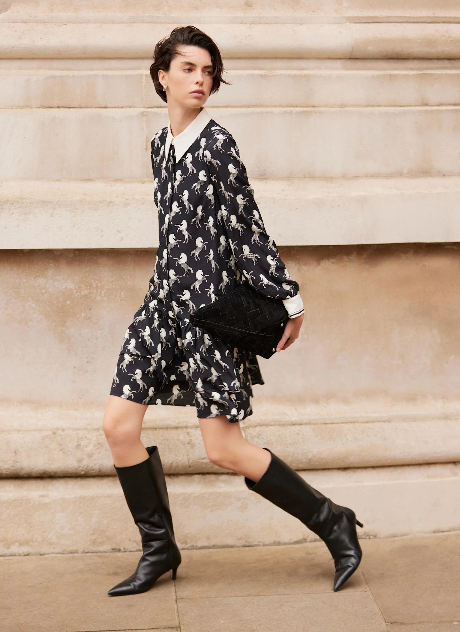 13155-black-horse-print-mini-shirt-dress-5.webp Black Horse Print Mini Shirt Dress