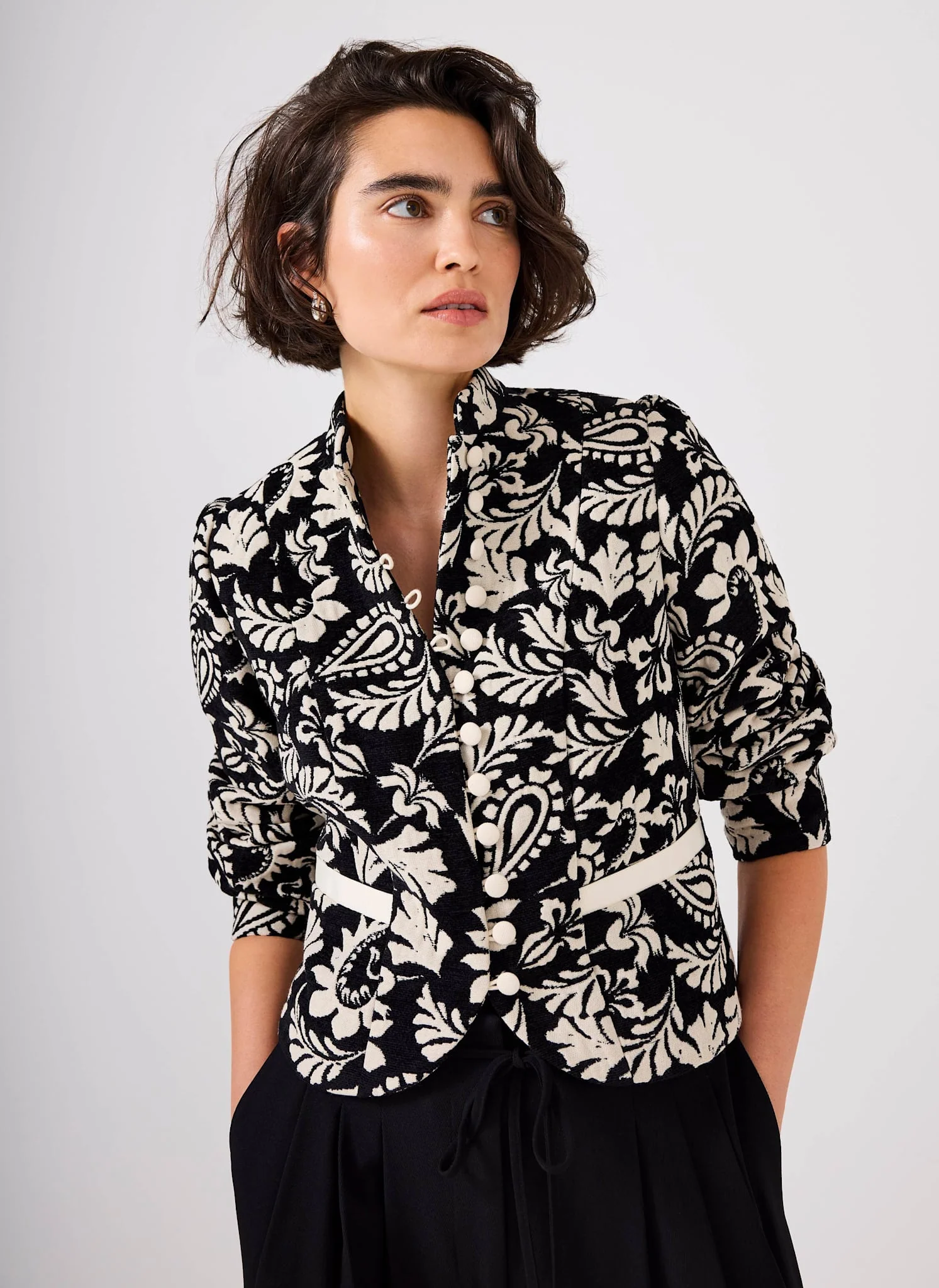 13171-black-jacquard-floral-cropped-jacket-2.webp Black Jacquard Floral Cropped Jacket