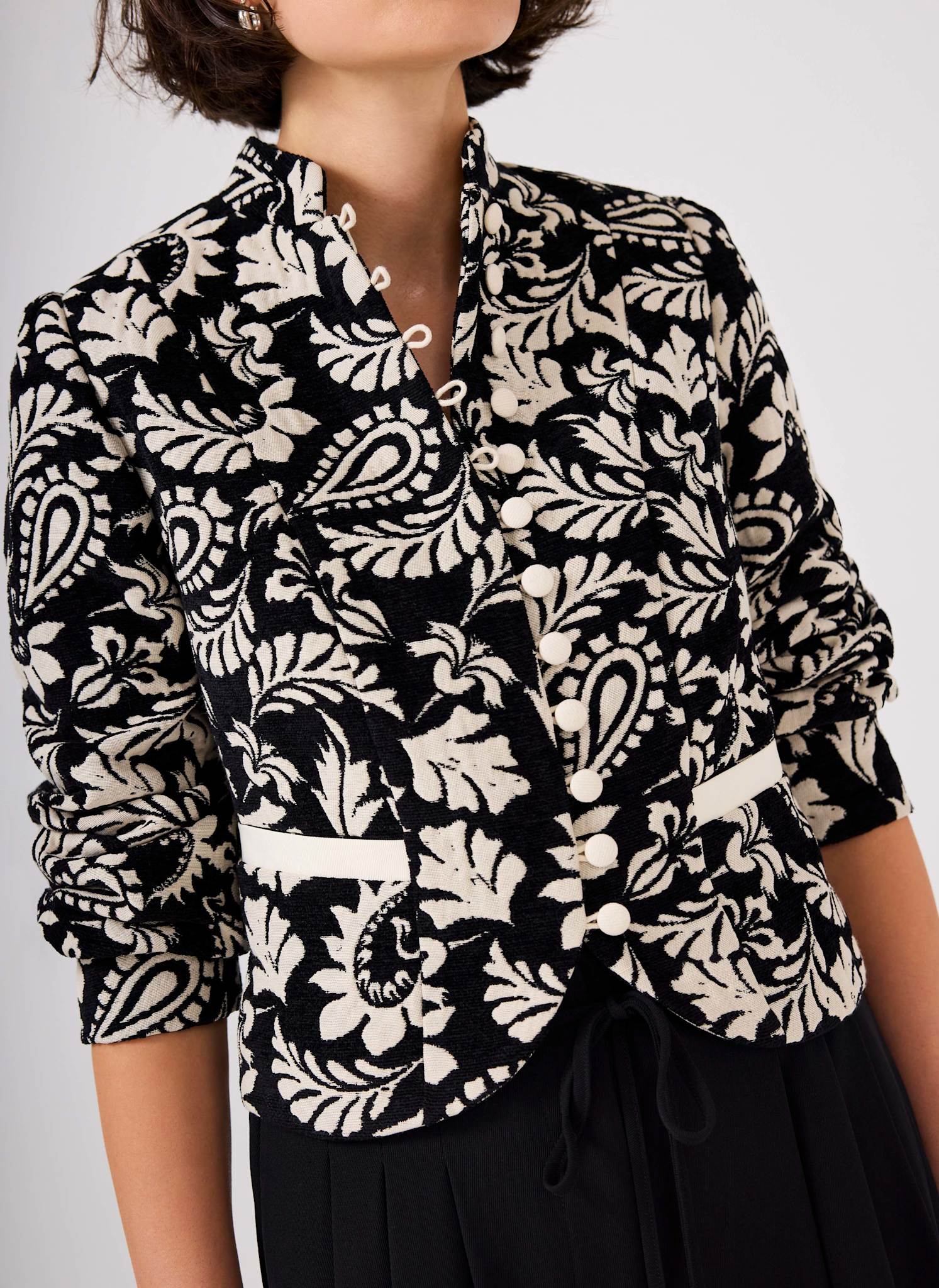 13171-black-jacquard-floral-cropped-jacket-6.jpg Black Jacquard Floral Cropped Jacket