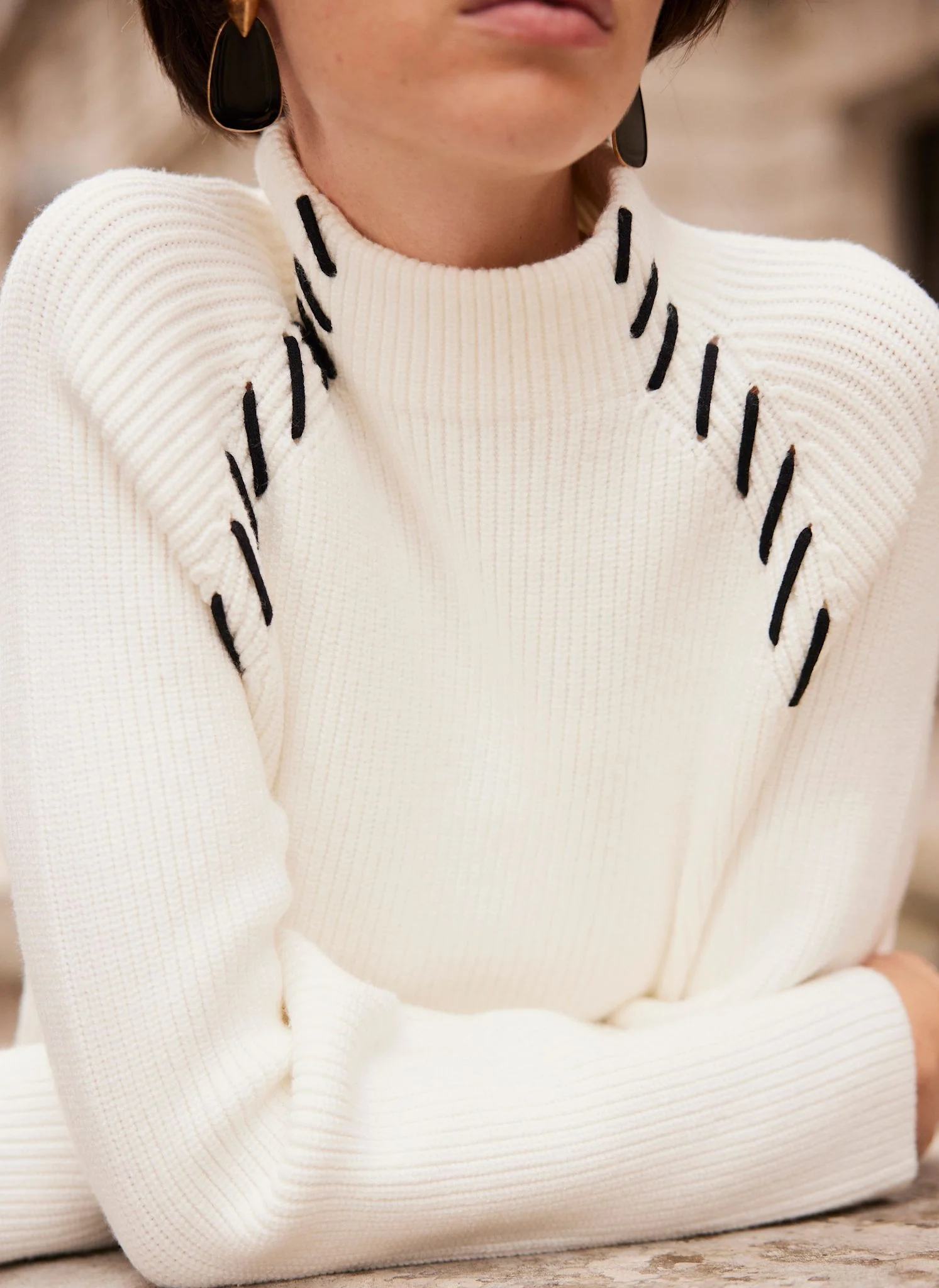Cream Whipstitch Knitted Mini Dress