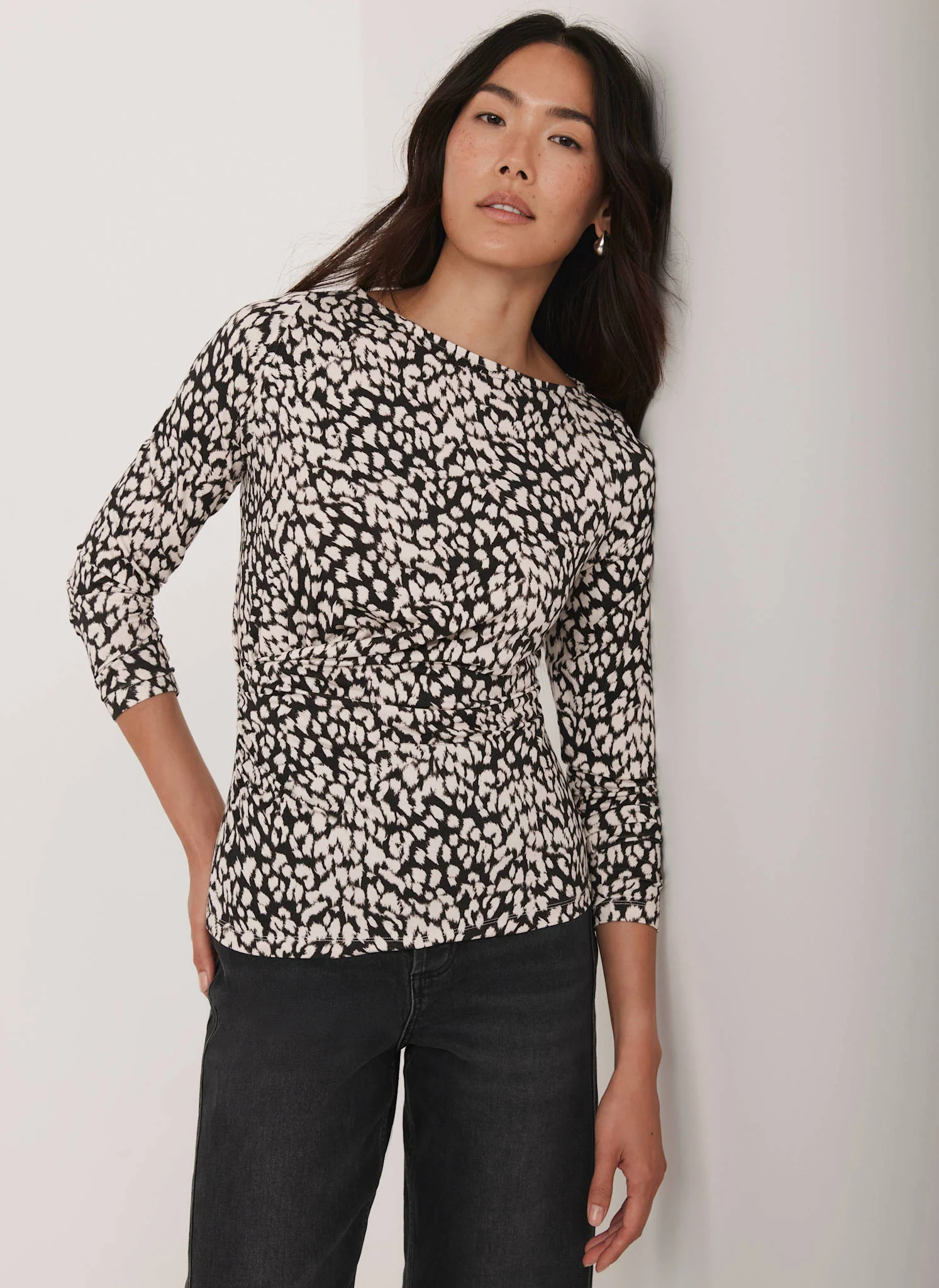 Navy Animal Print Drape Top