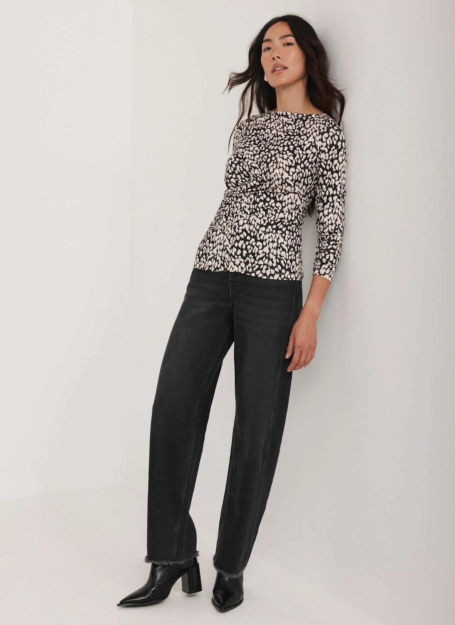 Navy Animal Print Drape Top
