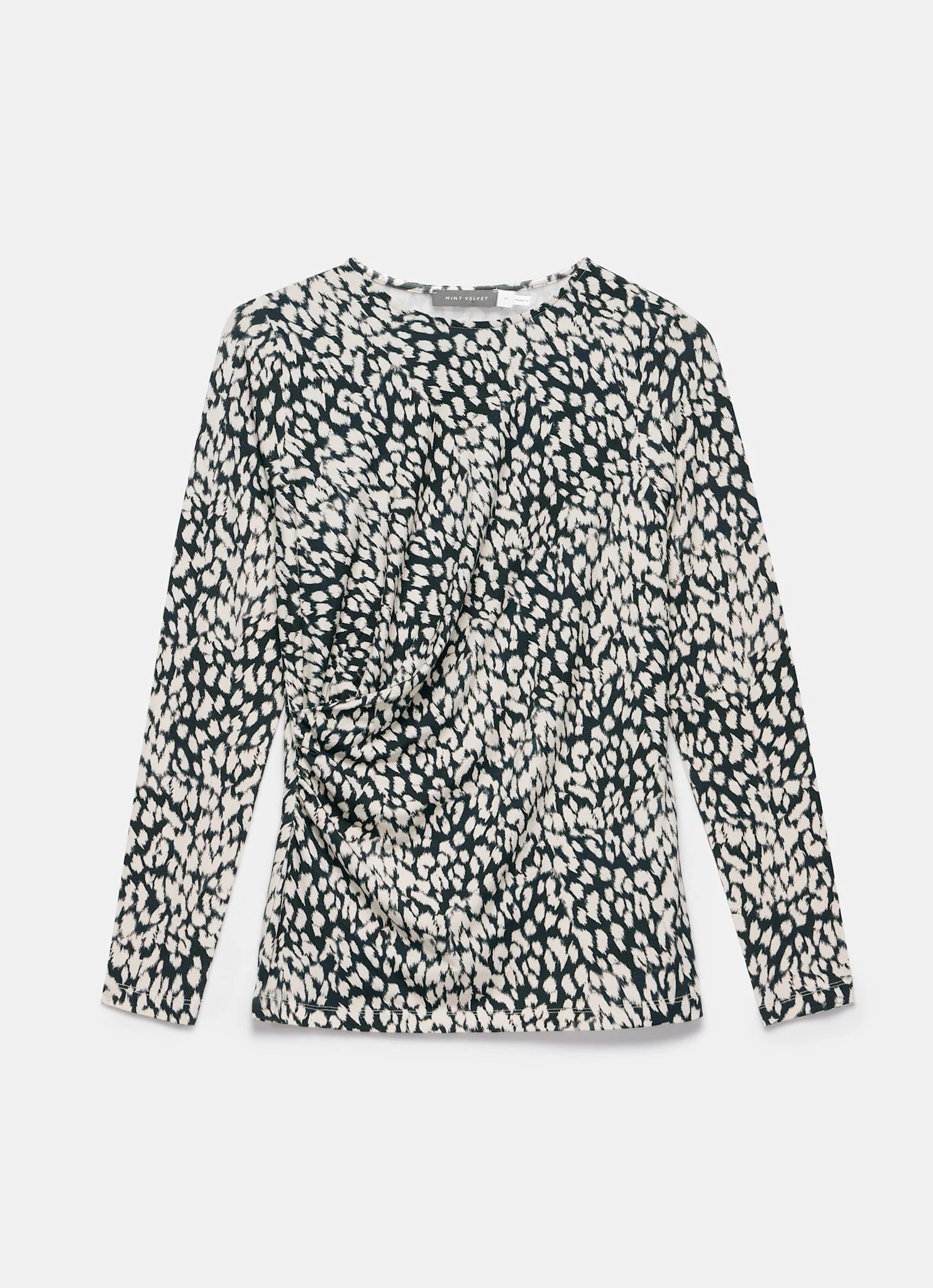 Navy Animal Print Drape Top